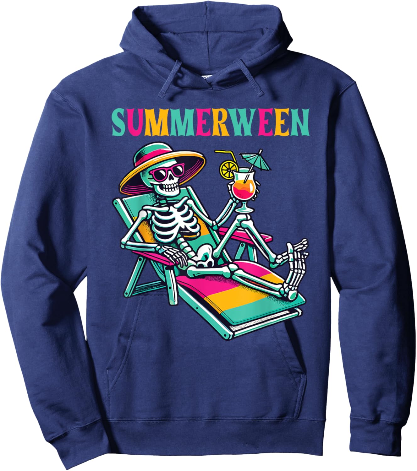 Happy Summerween Summer Halloween Skeleton Women Kids Hoodie - Hoodie | Navy