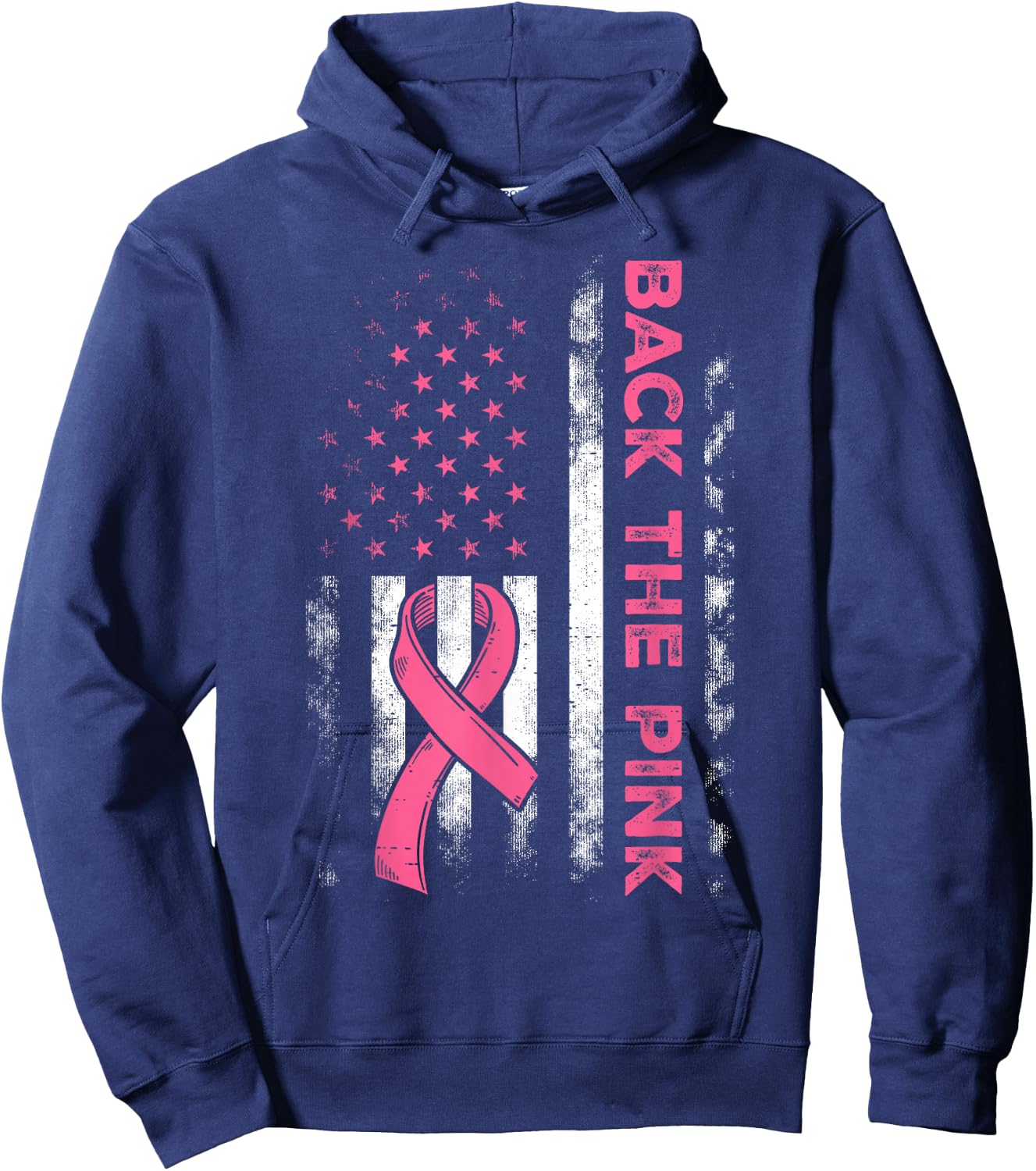 Back The Pink Us Flag Breast Cancer Awareness Women Men Kids Hoodie - Hoodie | Navy