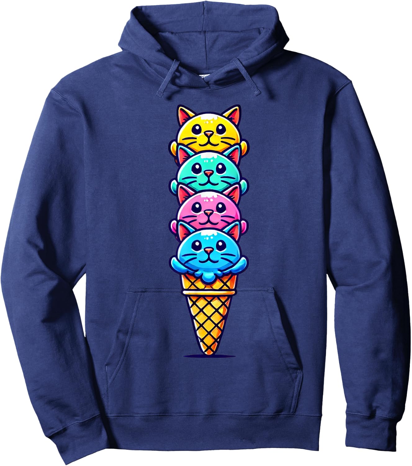 Funny Cat Scoops Ice Cream Cone Dessert Kitten Lover Hoodie - Hoodie | Navy