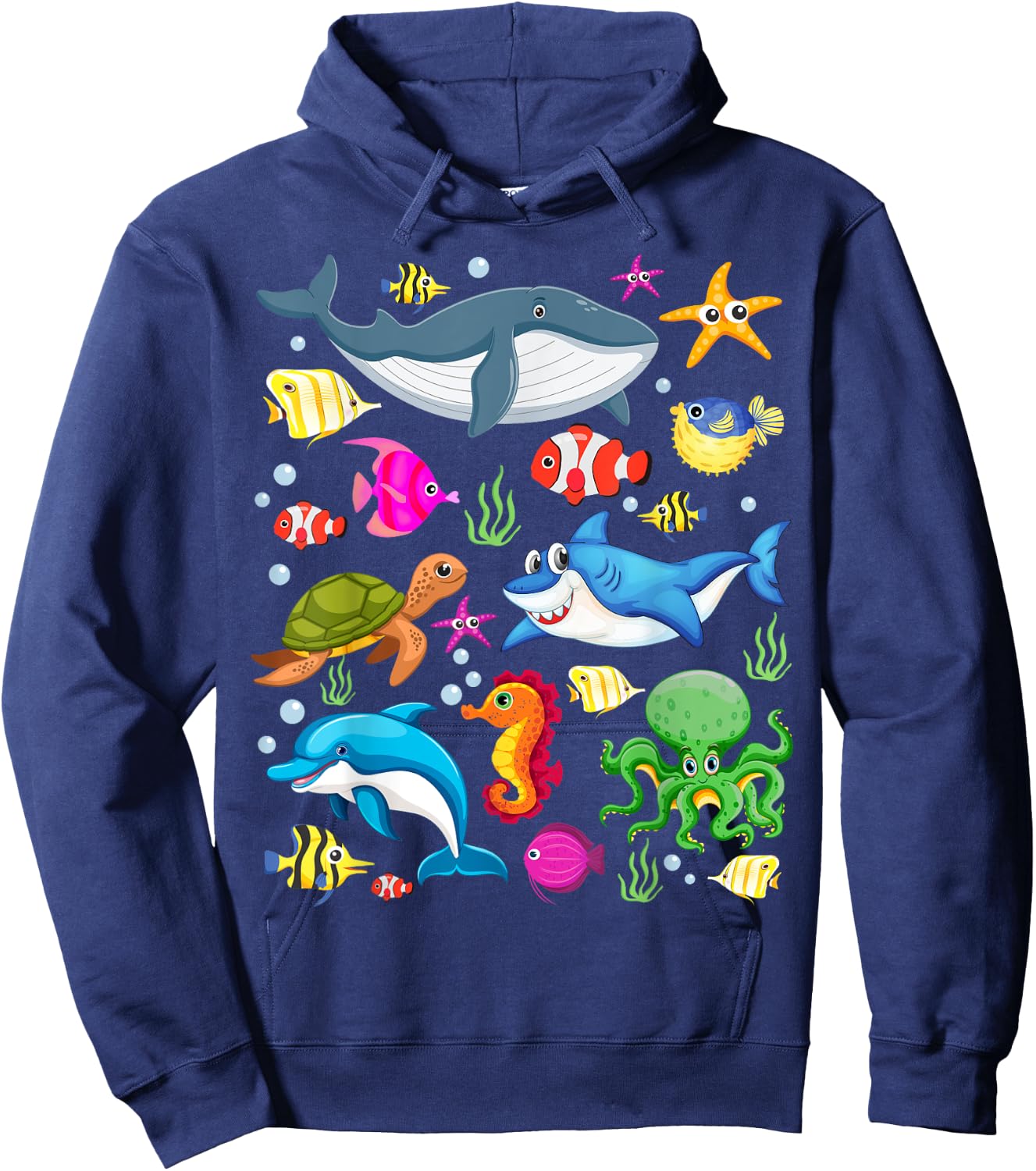 Cute Ocean Creatures Clownfish Sea Animals Kids Children Hoodie - Hoodie | Navy