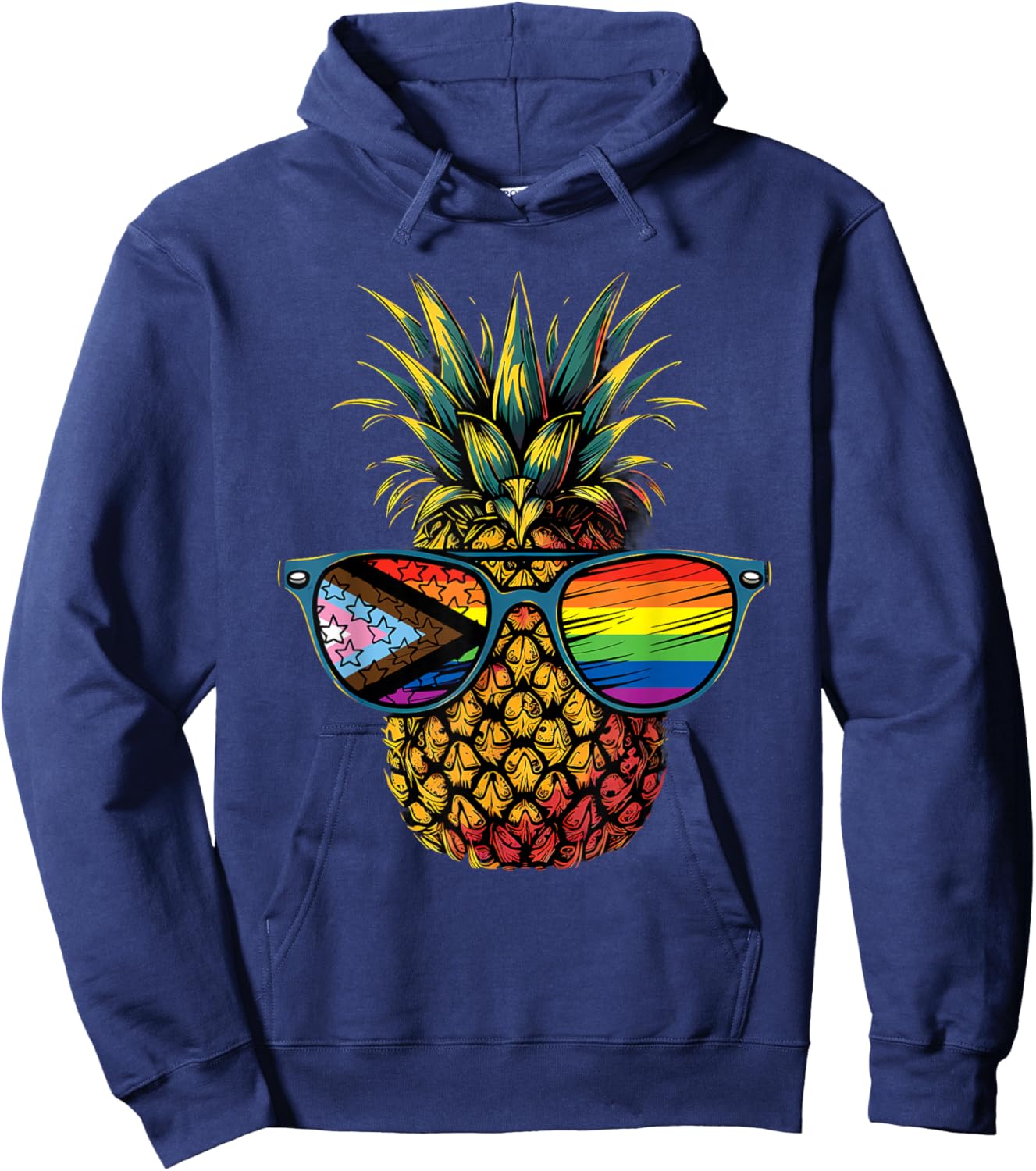 Pineapple Progress Pride Flag LGBTQ Sunglasses LGBT Hoodie - Hoodie | Navy