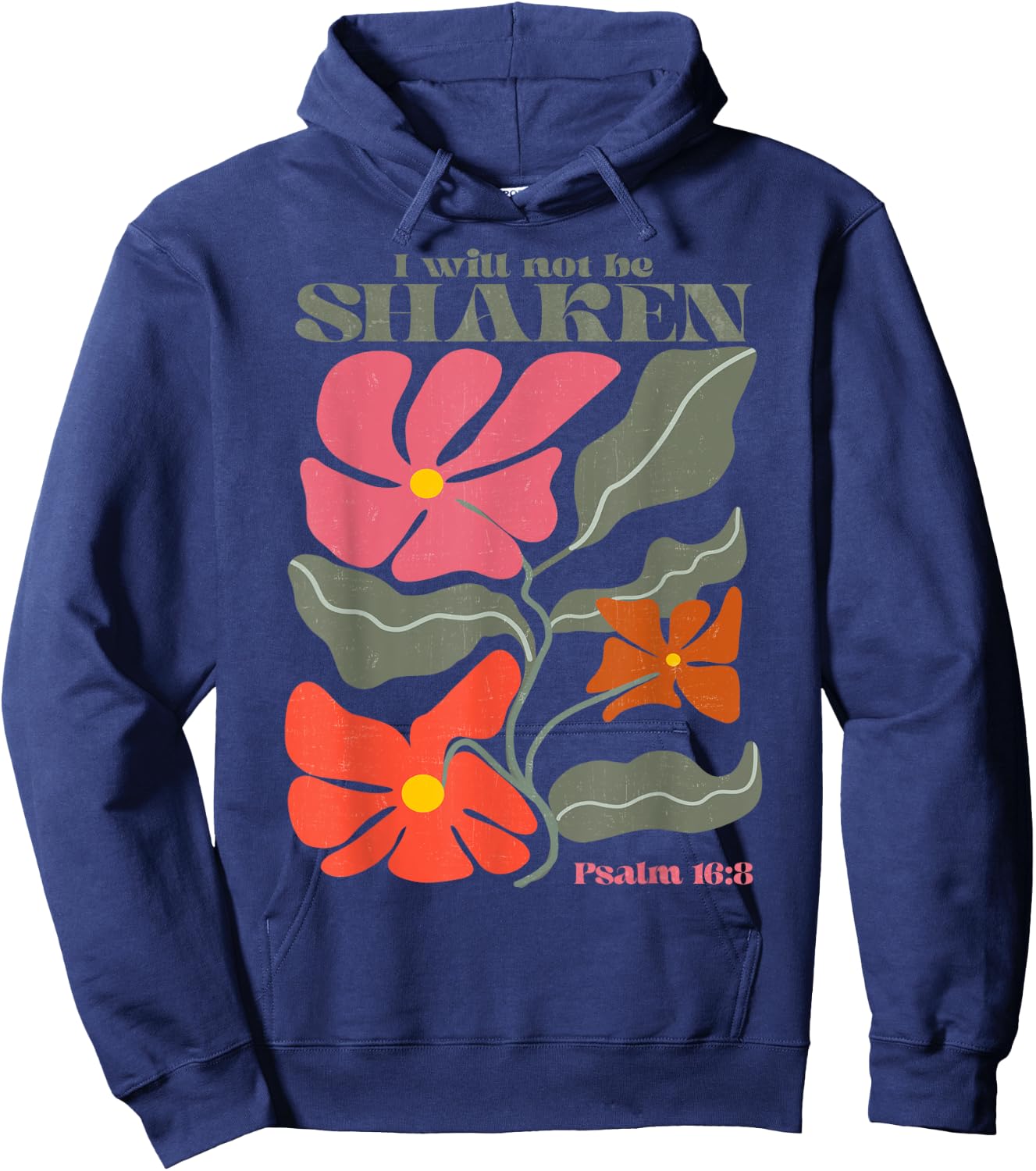 I Will Not Be Shaken Psalm 16 8 Christian Retro Groovy Boho Hoodie - Hoodie | Navy