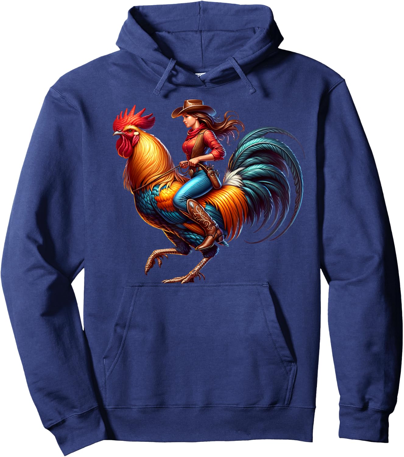Funny Cowgirl Riding Rooster Country Life Western Girls Hoodie - Hoodie | Navy