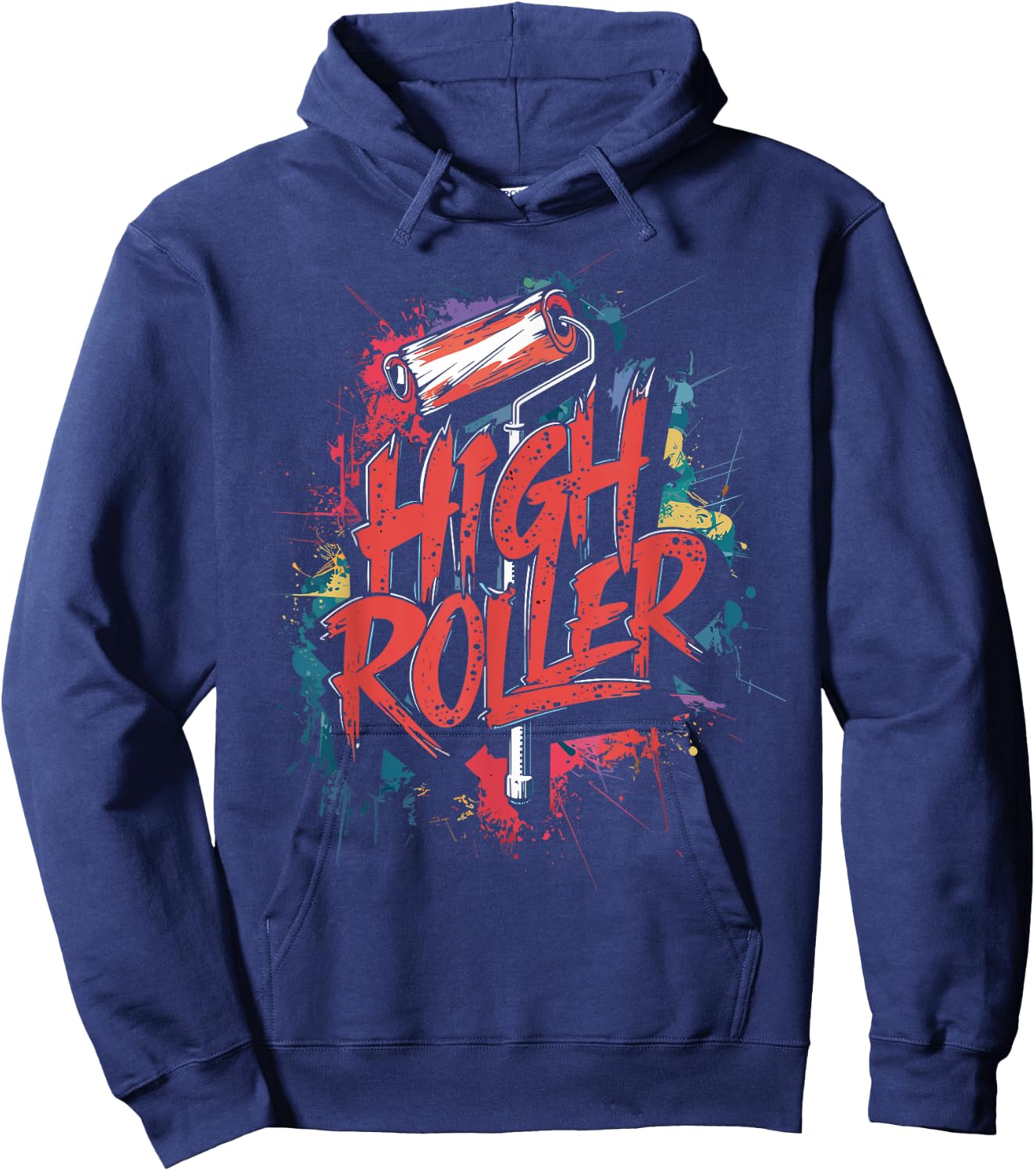 Decorator Paint Roller, High Roller, Funny House Painter , Small, Black Hoodie - Hoodie | Navy