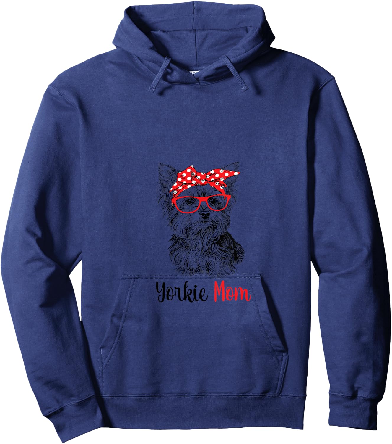 Women's Cute Hipster Red Glasses Yorkie Mom Lover V-Neck Hoodie - Hoodie | Navy