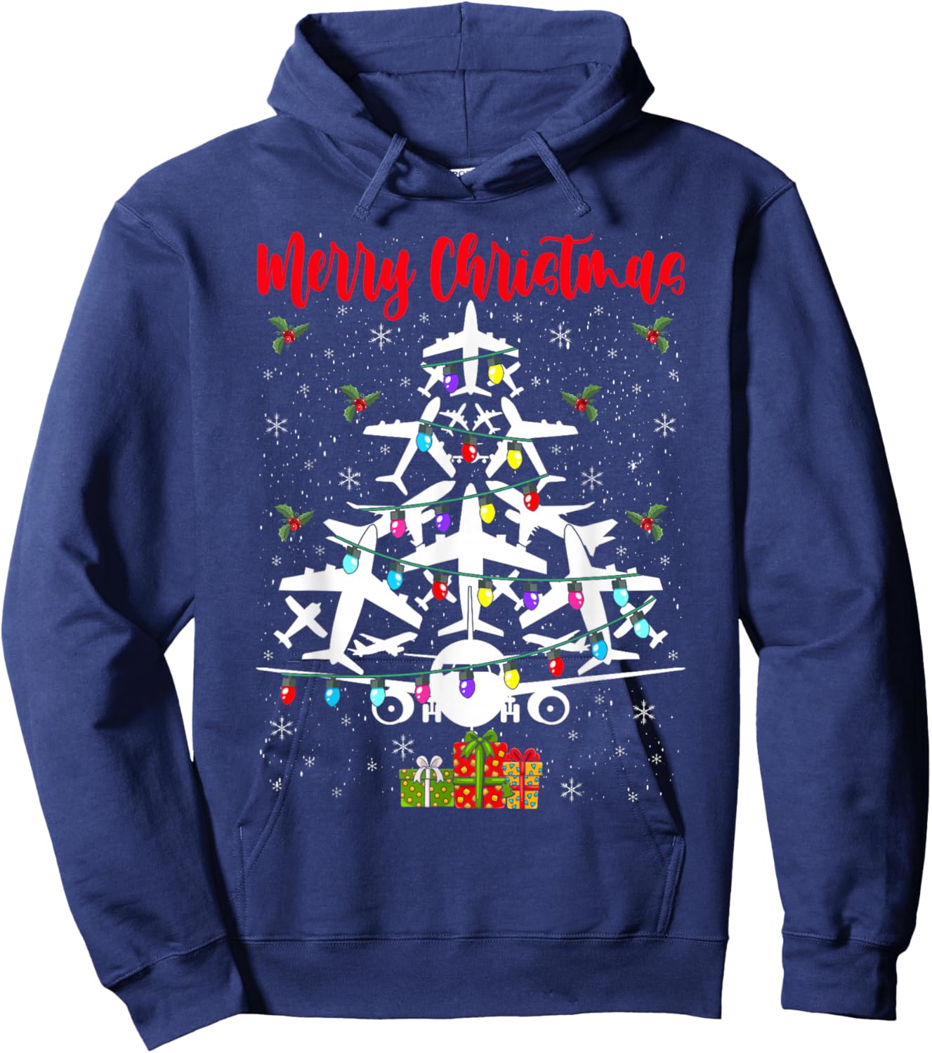 Airplane Christmas Tree Merry Christmas Most Likely Pilot Hoodie - Hoodie | Navy