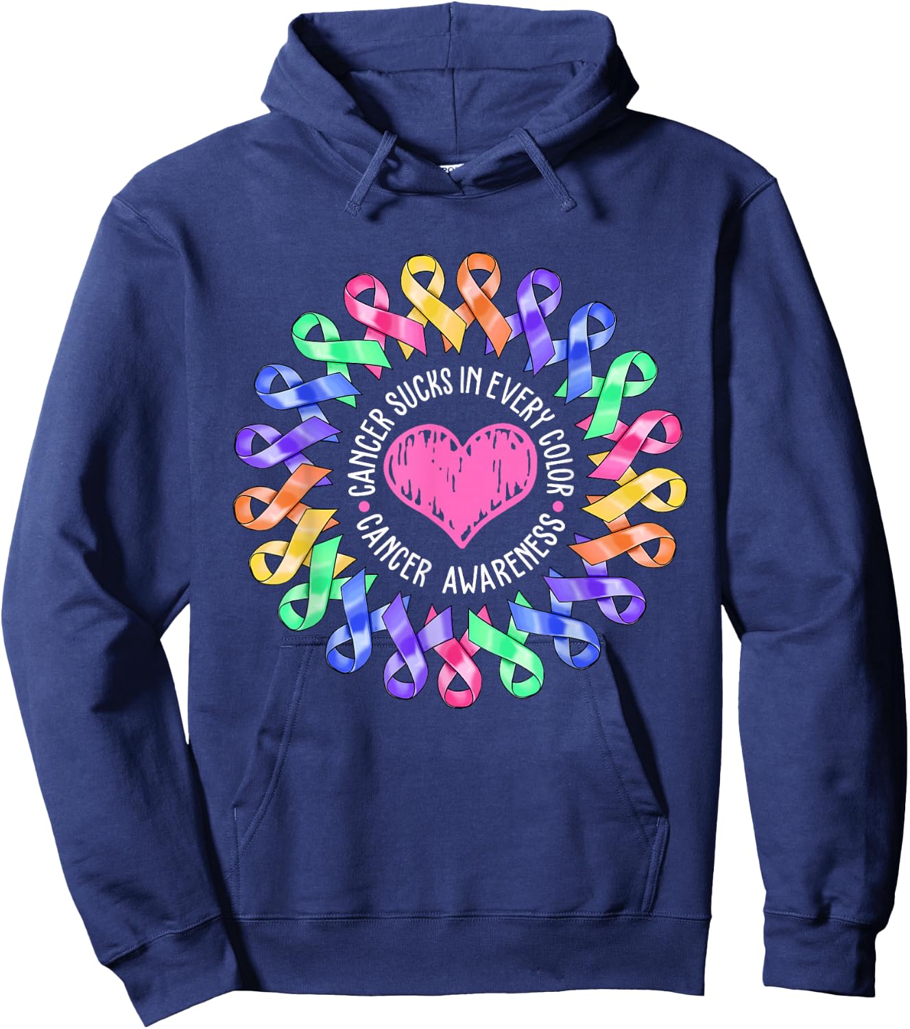 Cancer Sucks In Every Color Fighter Breast Cancer Awareness Hoodie - Hoodie | Navy