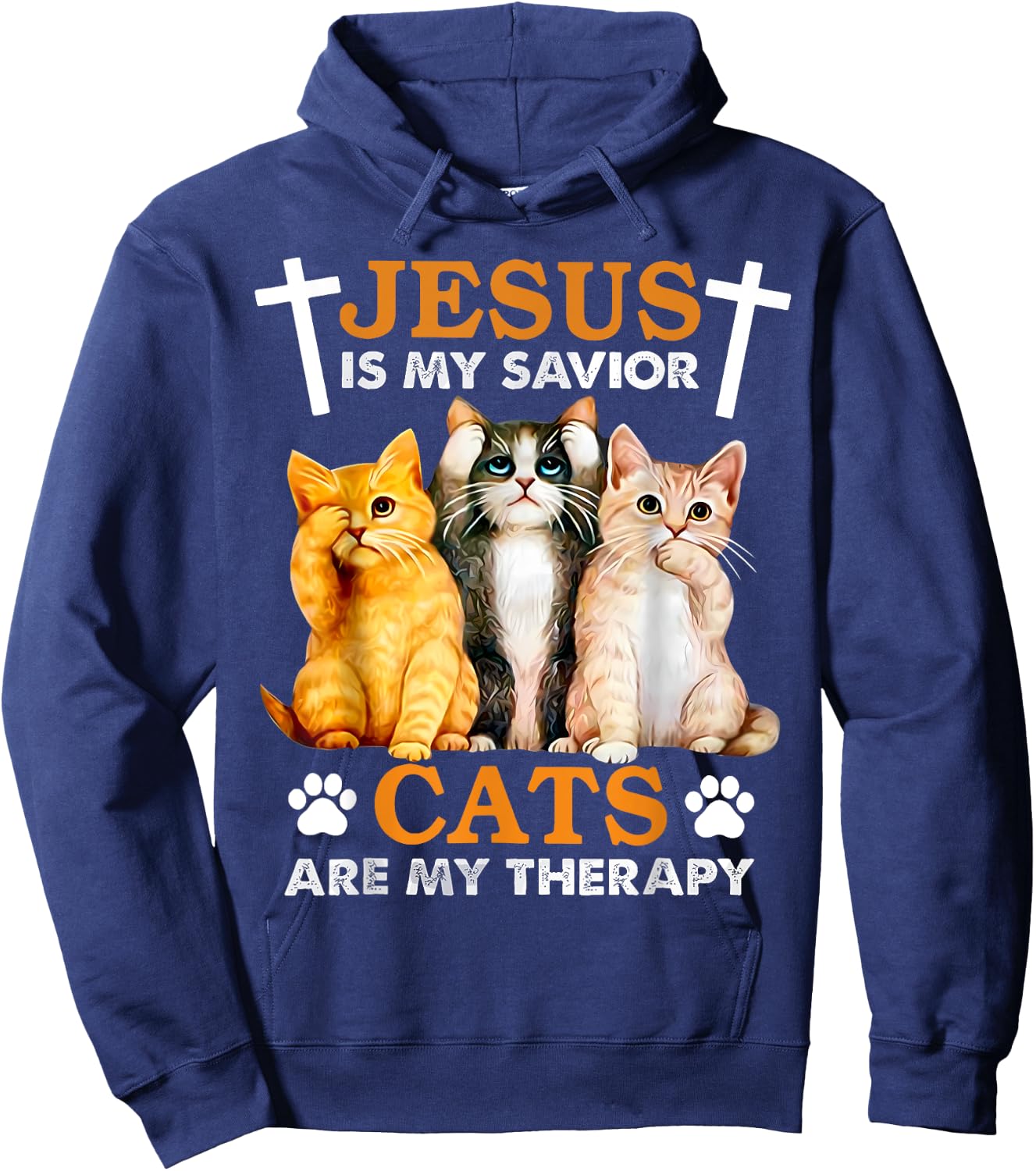 Jesus Is My Savior Cats Are My Therapy Christian Funny Cat Men Women Hoodie - Hoodie | Navy