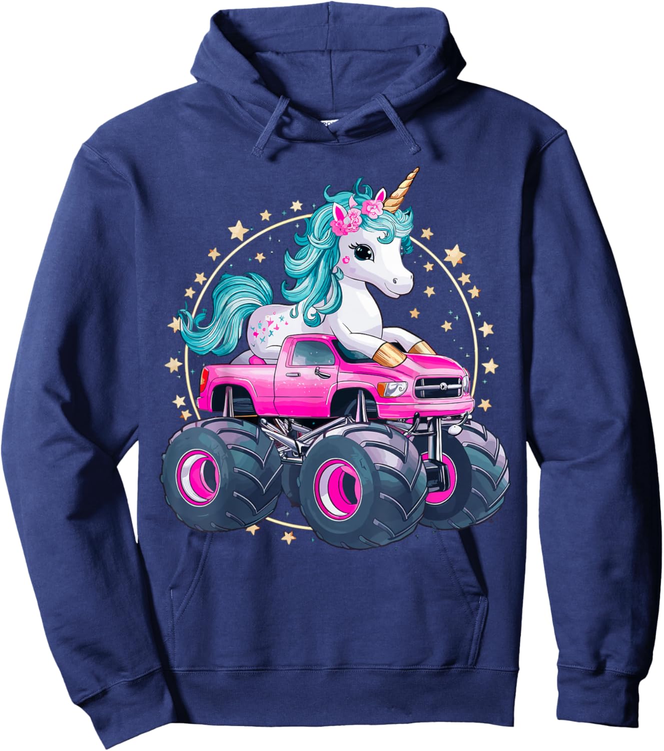 Monster Truck Unicorn Girl Birthday Party Monster Truck Hoodie - Hoodie | Navy