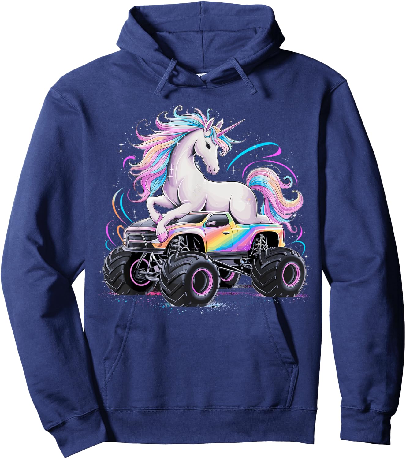 Monster Truck Unicorn Birthday Party Girls Monster Truck Hoodie - Hoodie | Navy