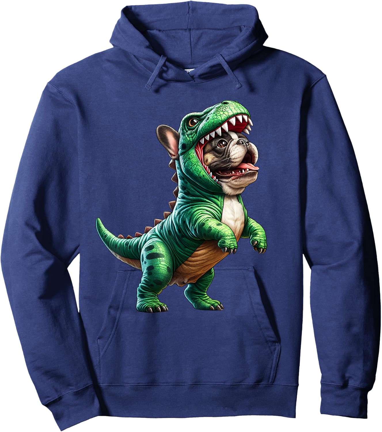 French Bulldog Wearing T-Rex Dinosaur Outfit Funny Dog Lover Hoodie - Hoodie | Navy