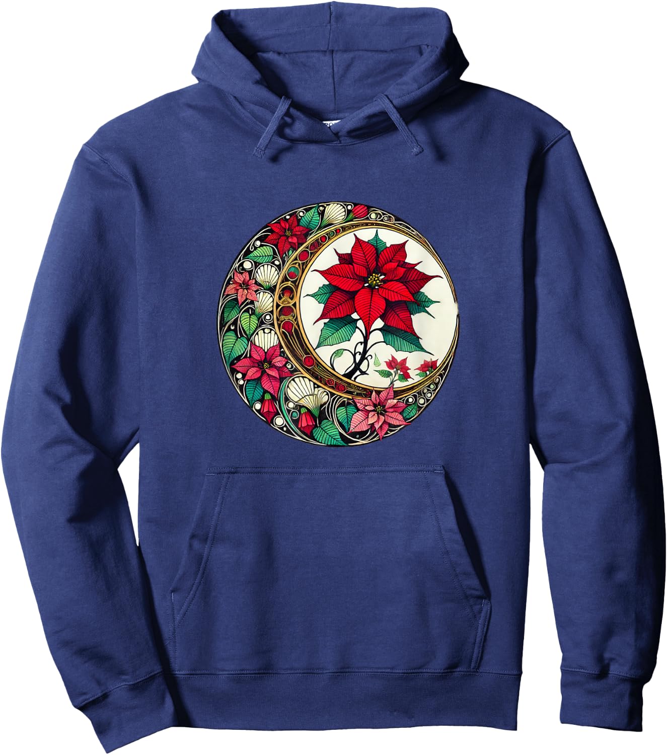 Poinsettia Lovers Snugg Christmas Poinsettias Art Nouveau Poinsettia -Adults Black Small Short Sleeve Hoodie - Hoodie | Navy