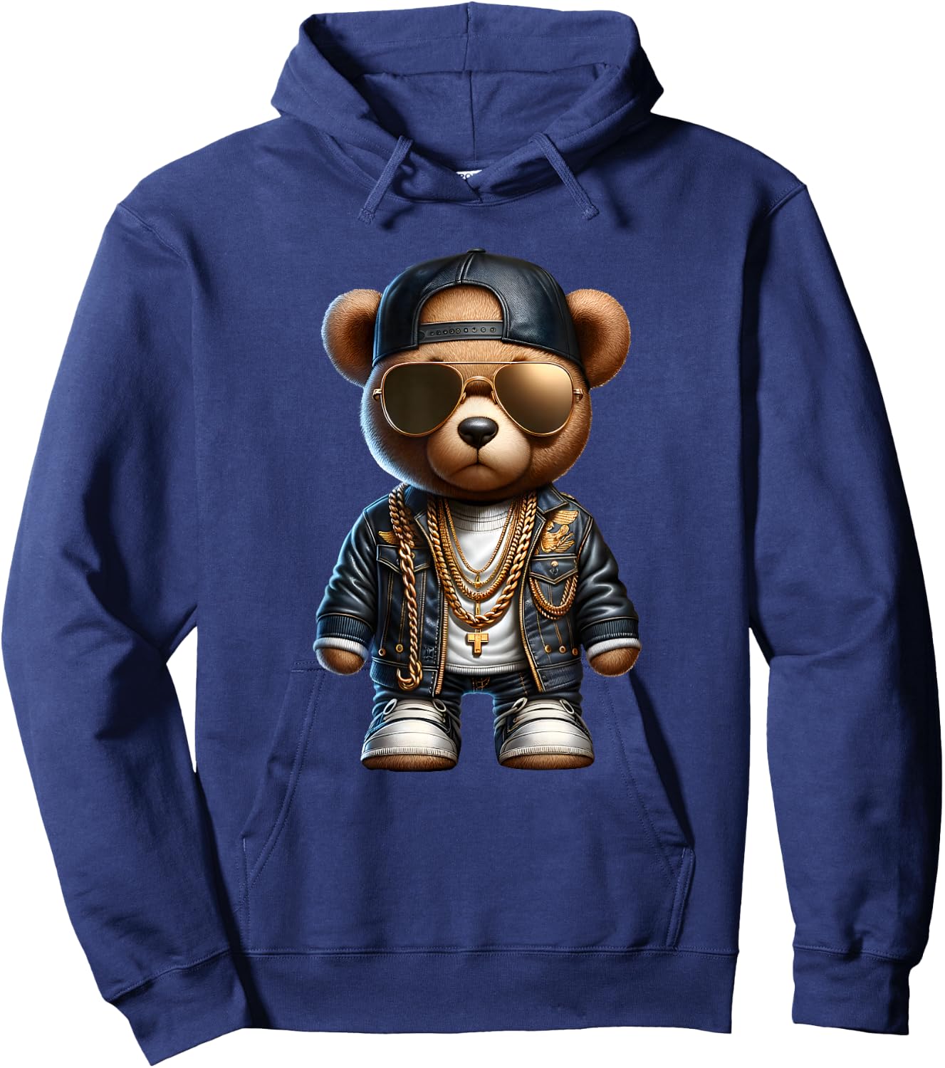 Stylish Bear with Golden Chains Hoodie - Hoodie | Navy