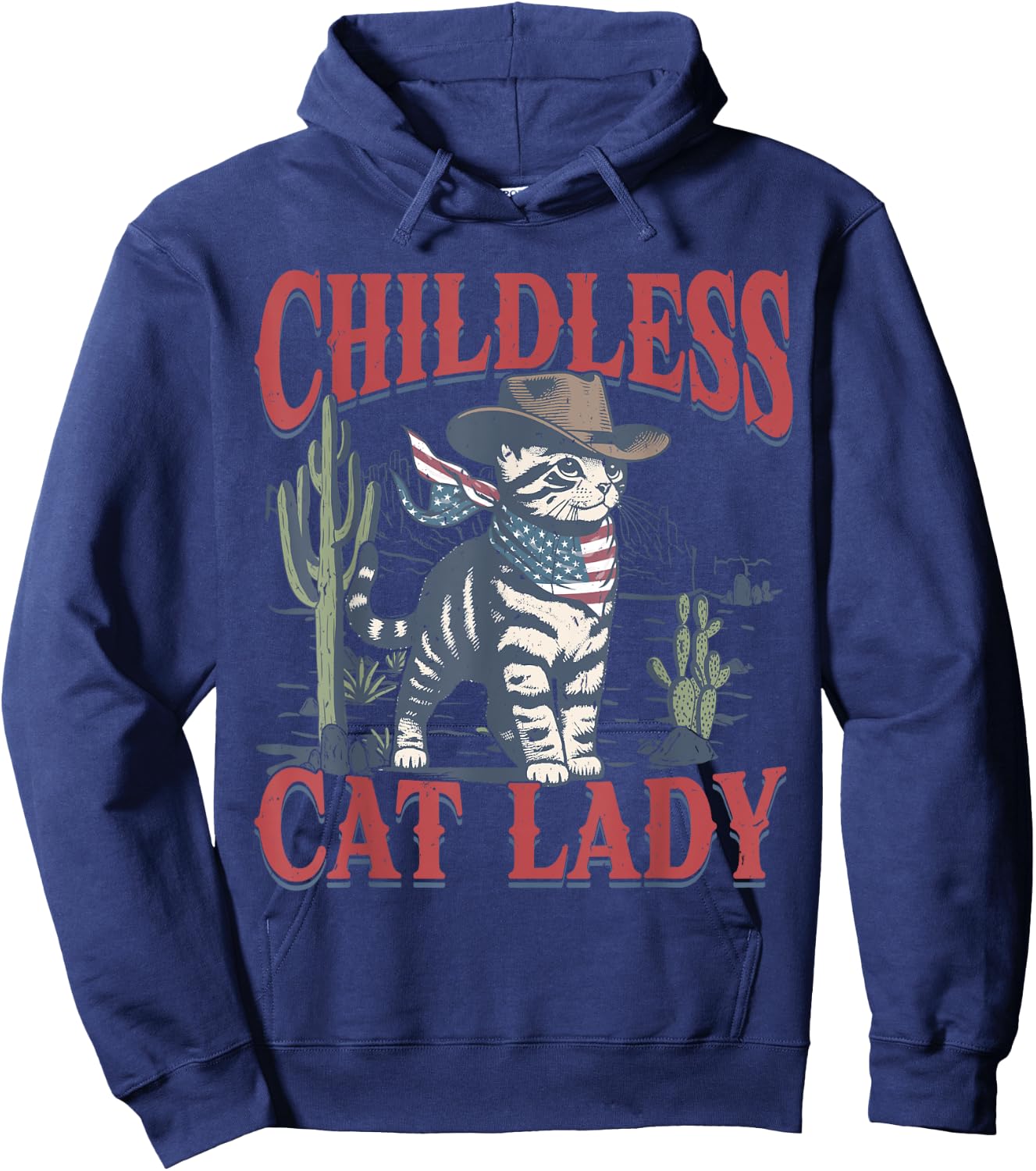 Cowboy Cat Childless Cat Lady For Kamala Election Voting Hoodie - Hoodie | Navy