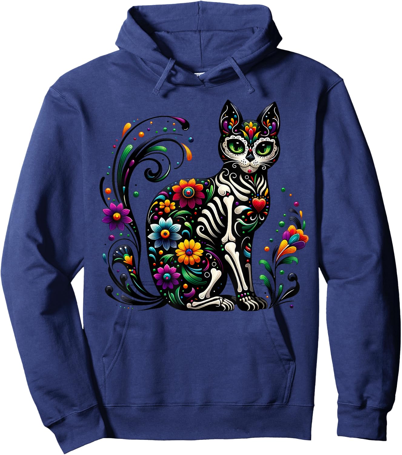 Dia De Los Muertos Cinco De Mayo Cat Sugar Skull Men Women Hoodie - Hoodie | Navy