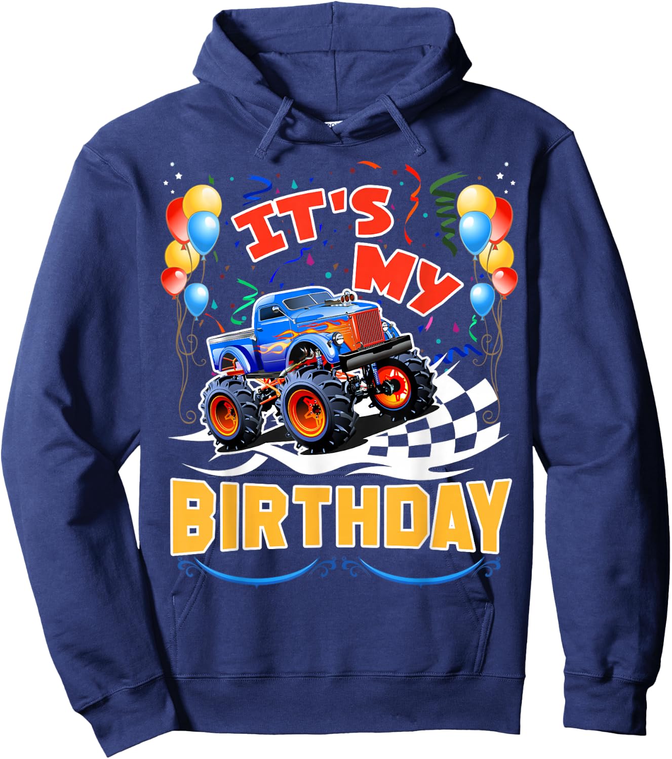 It Is My Birthday Boy Monster Truck Car Party Day Kids Cute Hoodie - Hoodie | Navy