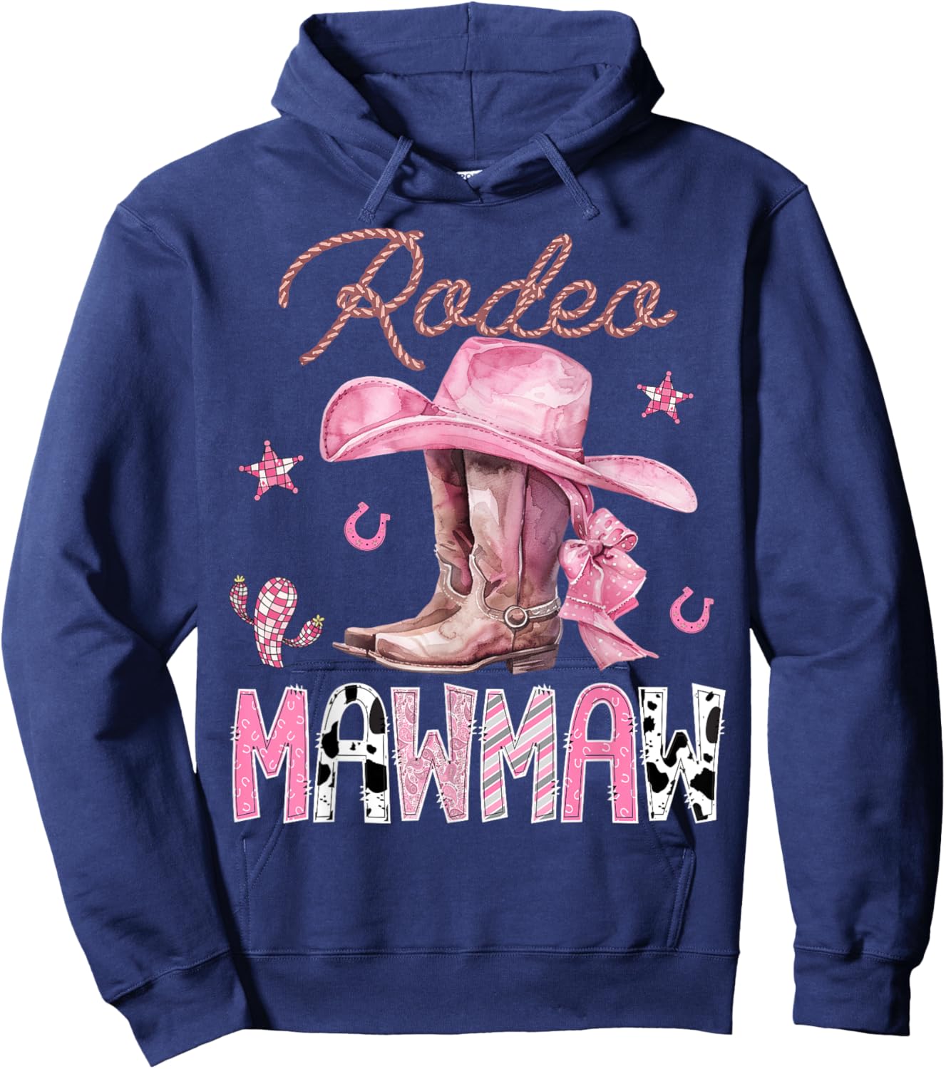 Rodeo Mawmaw Pink Boots Coquette CowGirl Birthday Party Hoodie - Hoodie | Navy