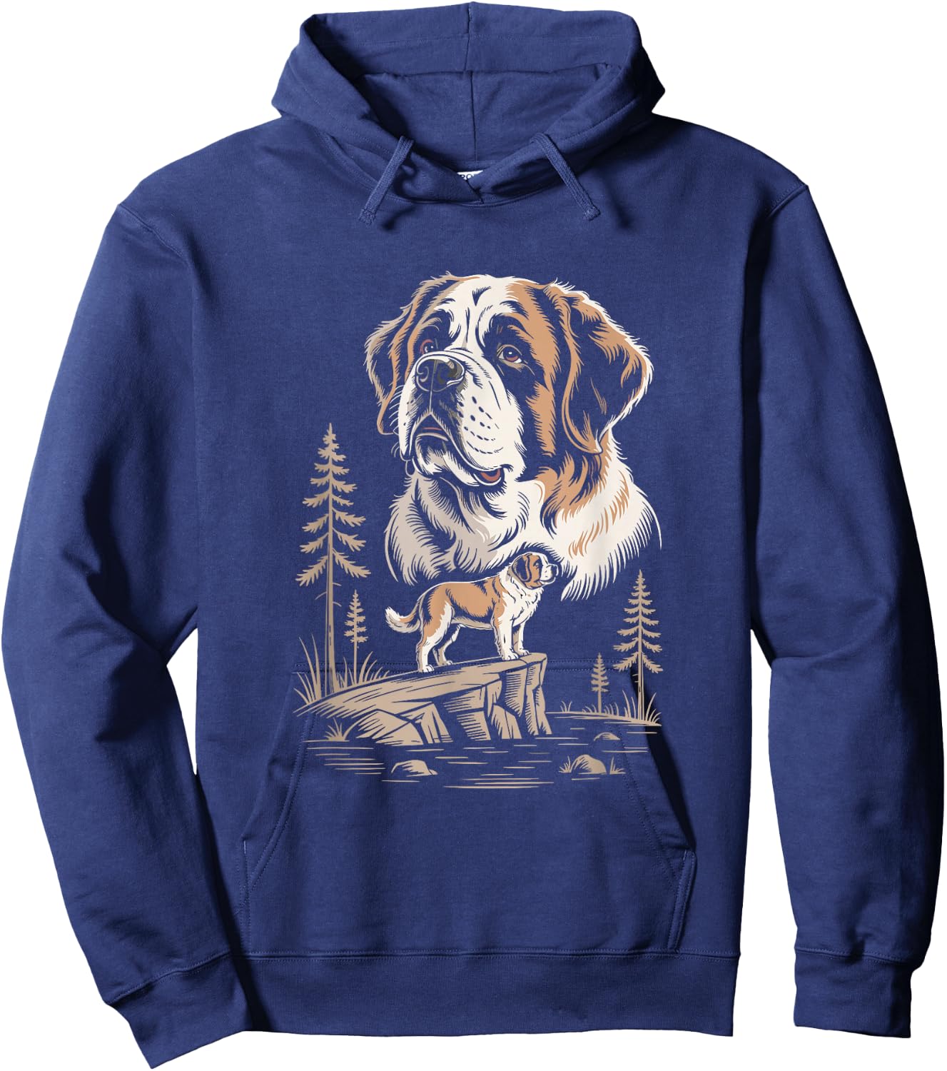 Majestic Saint Bernard Dog Mountain Lake Scene Hoodie - Hoodie | Navy