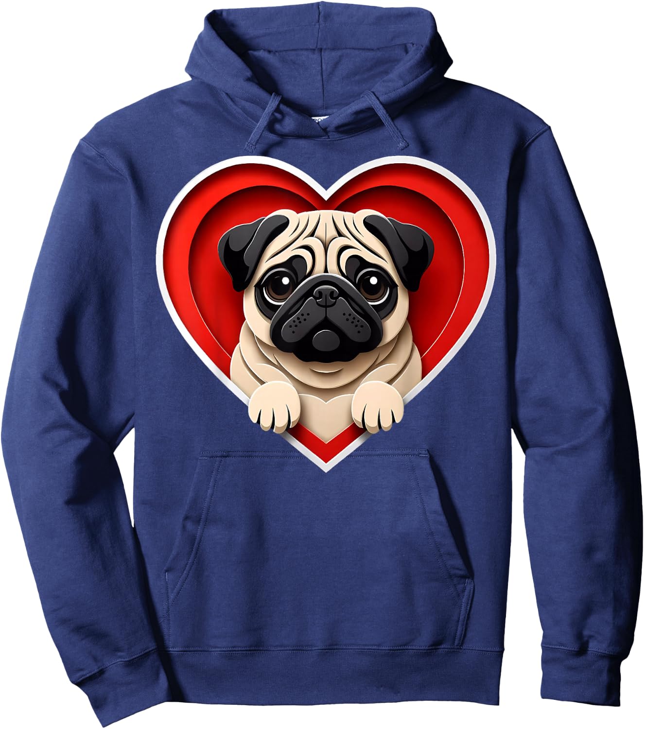 Pug Heart Cute Puppy Dog Lover or Owner Hoodie - Hoodie | Navy