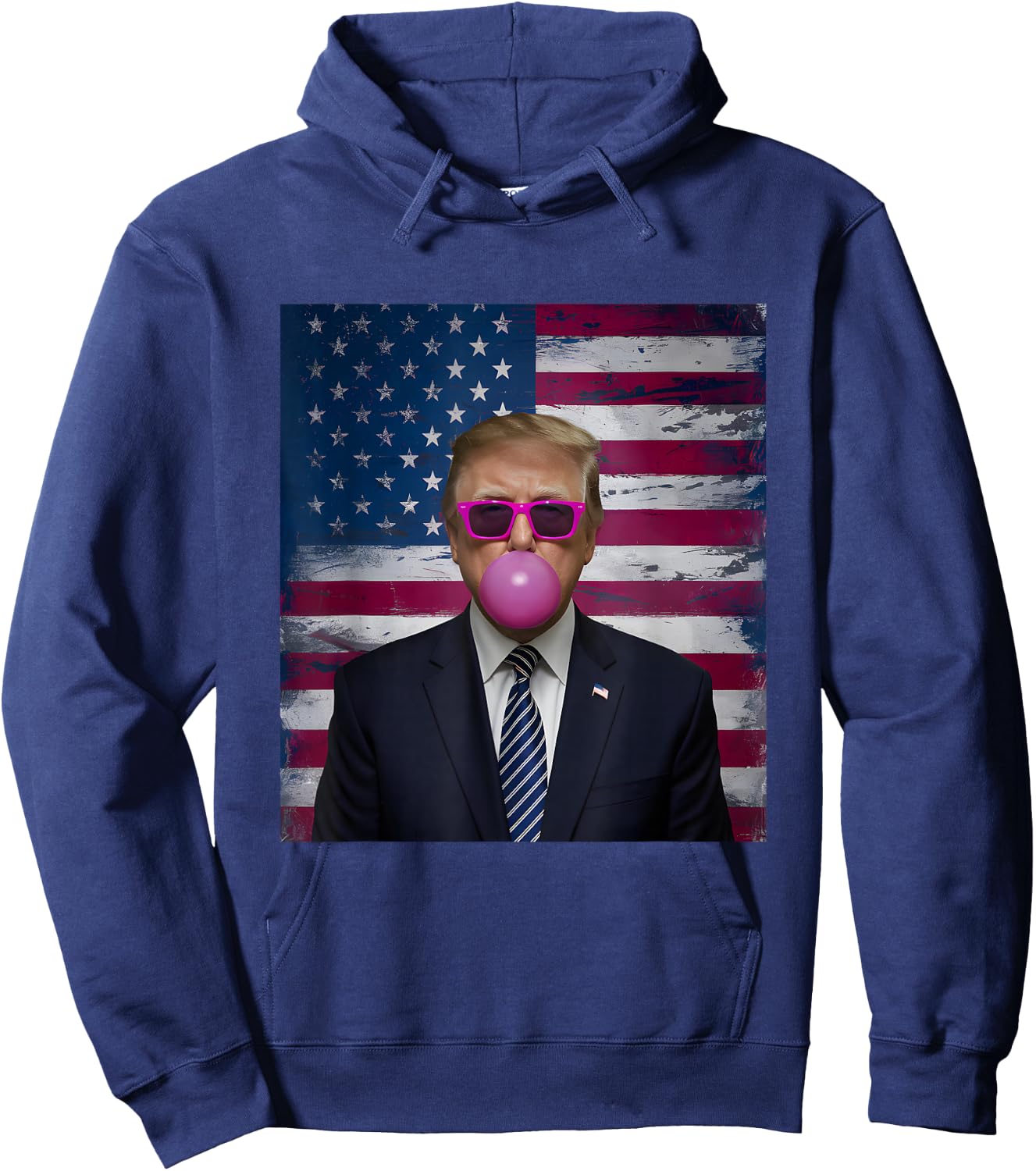 Pink Sunglasses Trump Bubble Gum 2024 USA Flag Vintage Hoodie - Hoodie | Navy