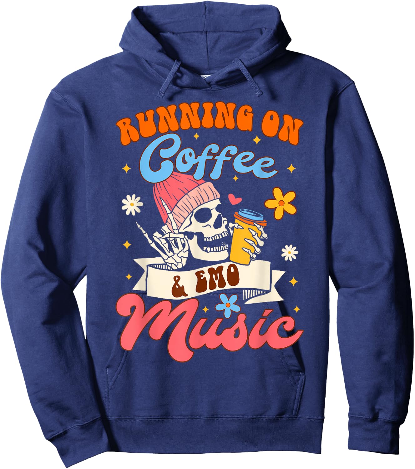 Coffee Lover Caffeinated Running On Coffee & Emo Music Hoodie - Hoodie | Navy