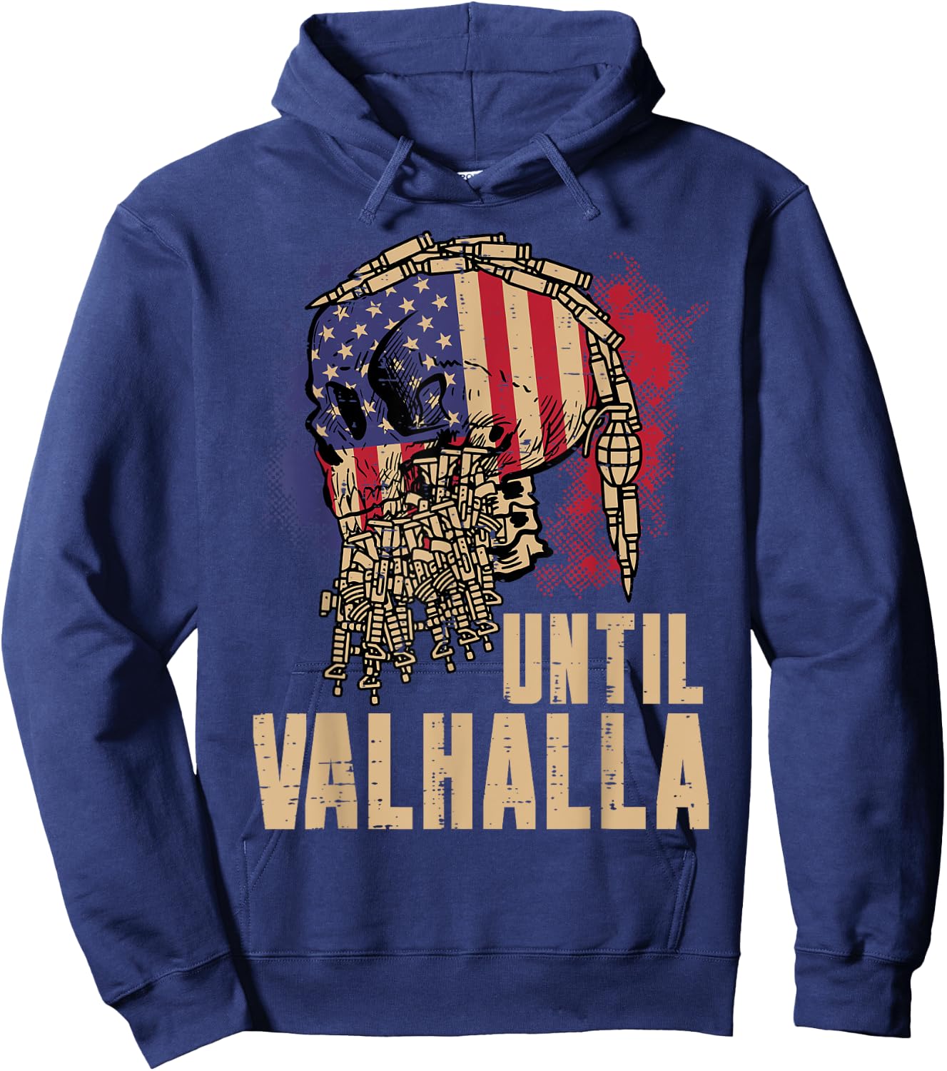 Viking Skull US Flag Until Valhalla Norse Mythology Dad Men Hoodie - Hoodie | Navy