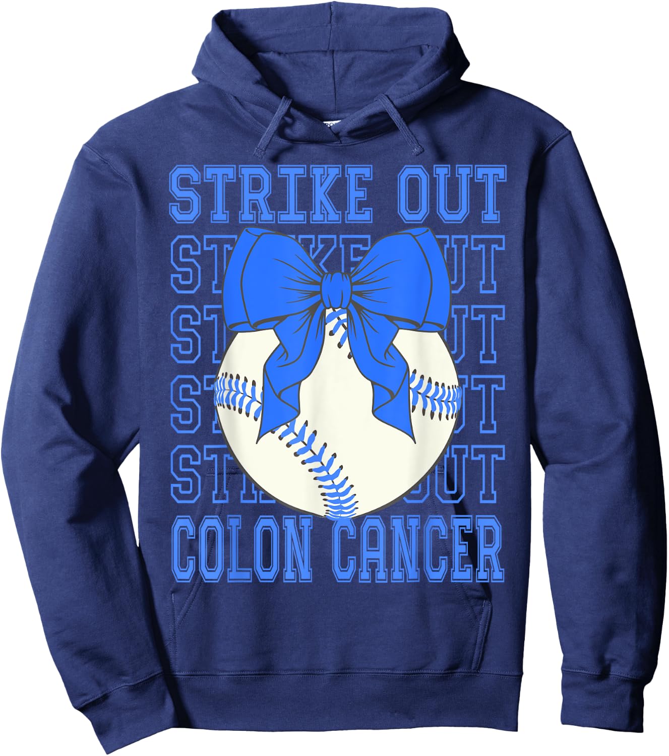 Colon Cancer Awareness Blue Coquette Baseball Strike Out Hoodie - Hoodie | Navy