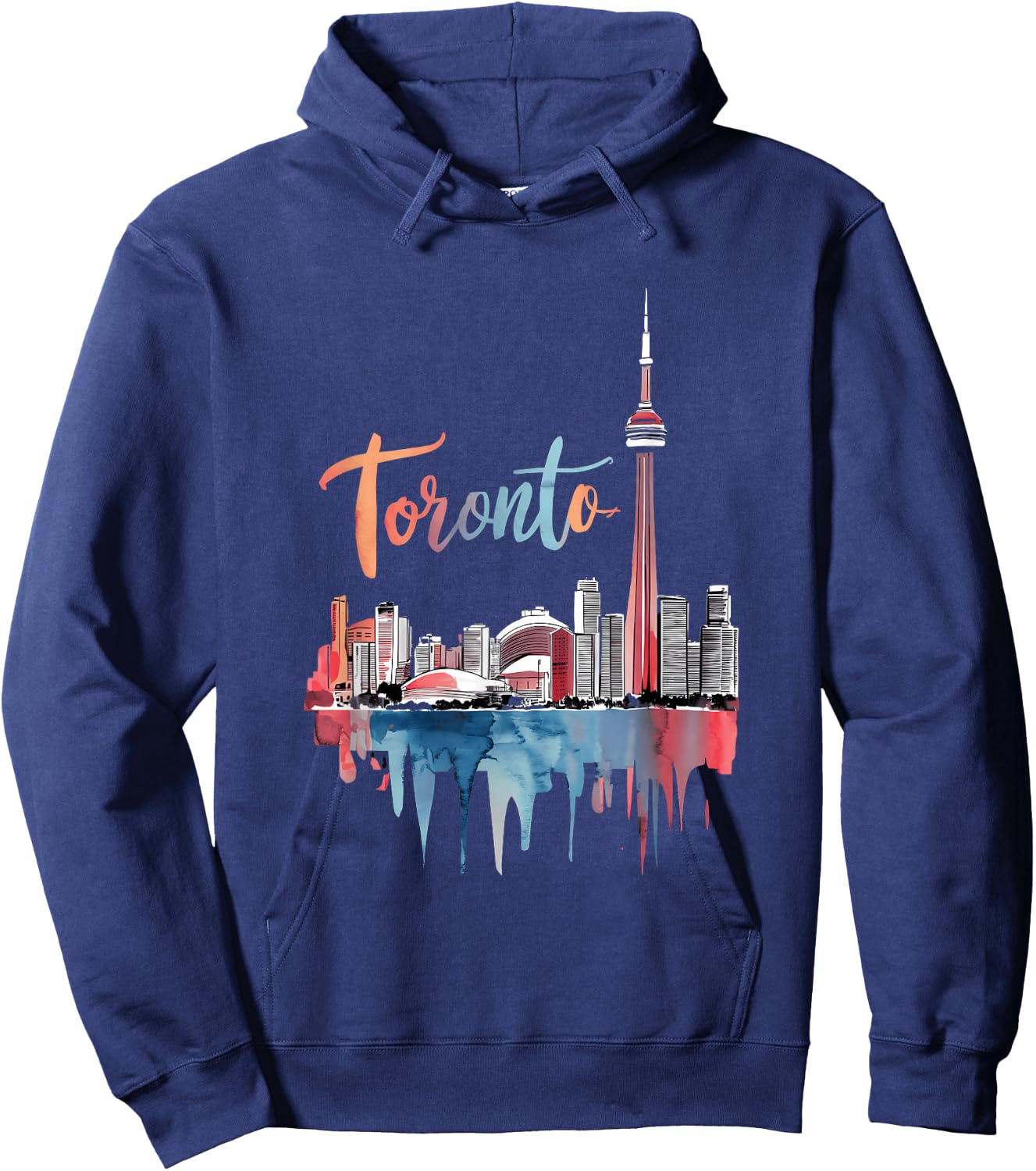Toronto Watercolor Skyline with CN Tower Vibrant Cityscape Hoodie - Hoodie | Navy