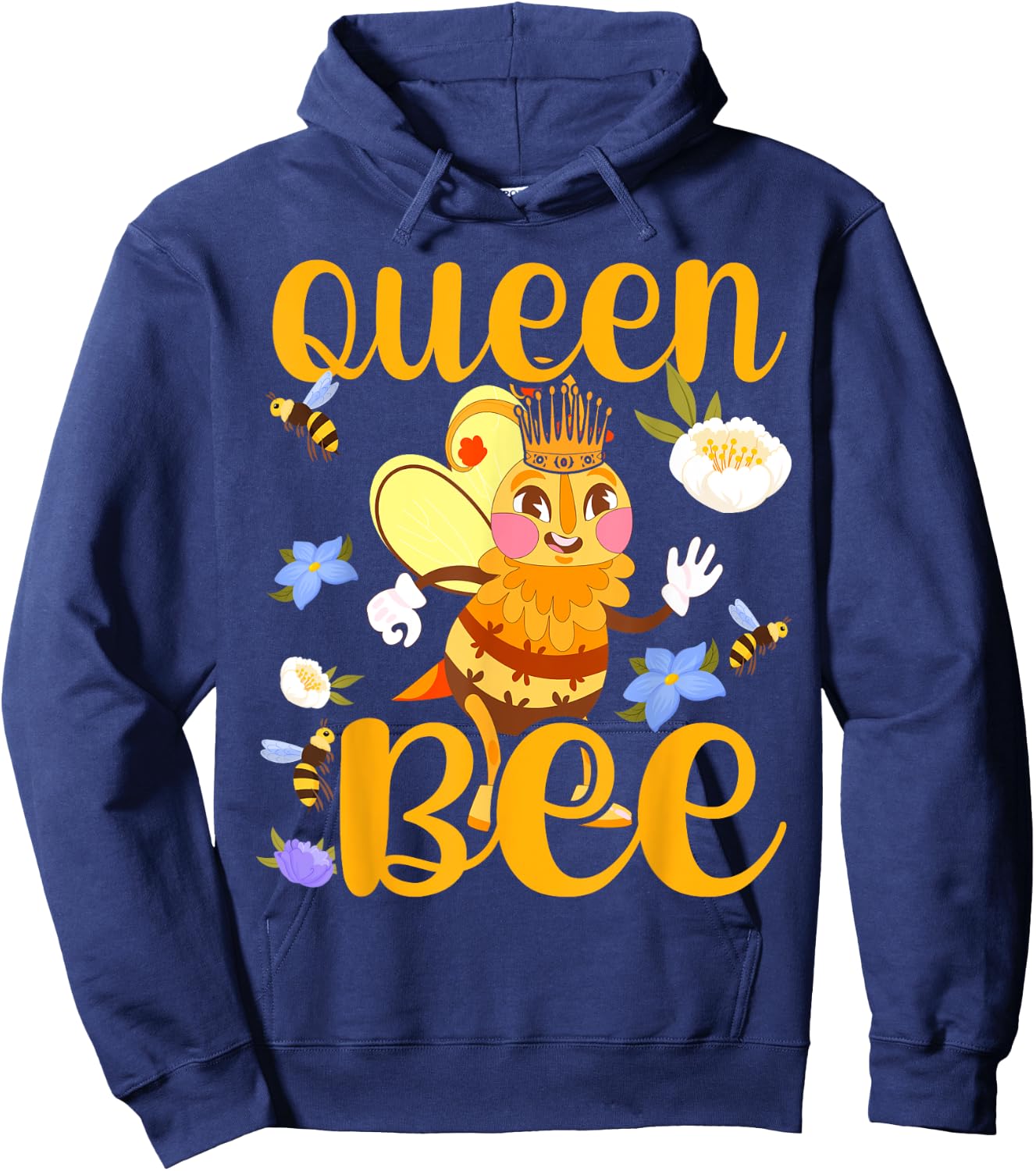 Queen Bee Crown Women Girls Mom Wife Daughter Honeybee Hoodie - Hoodie | Navy