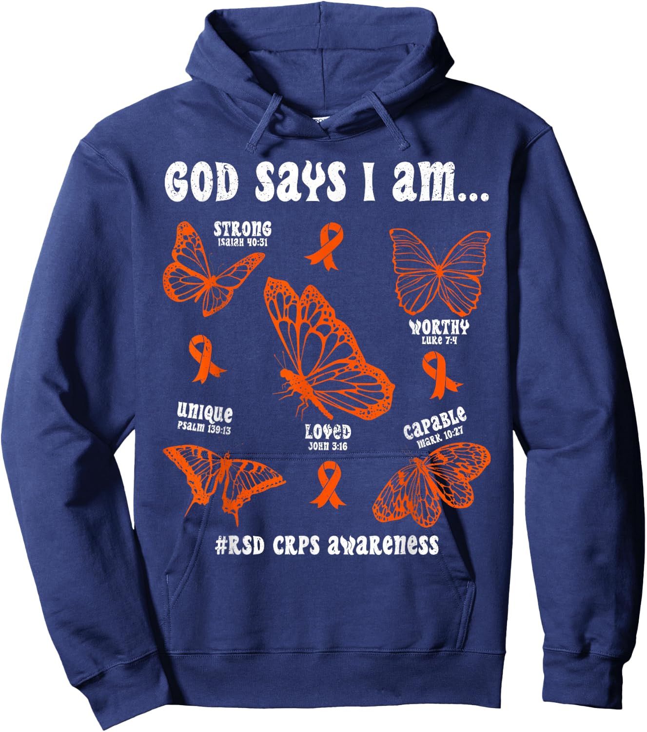 God Says I Am RSD CRPS Awareness Butterfly Christian Hoodie - Hoodie | Navy
