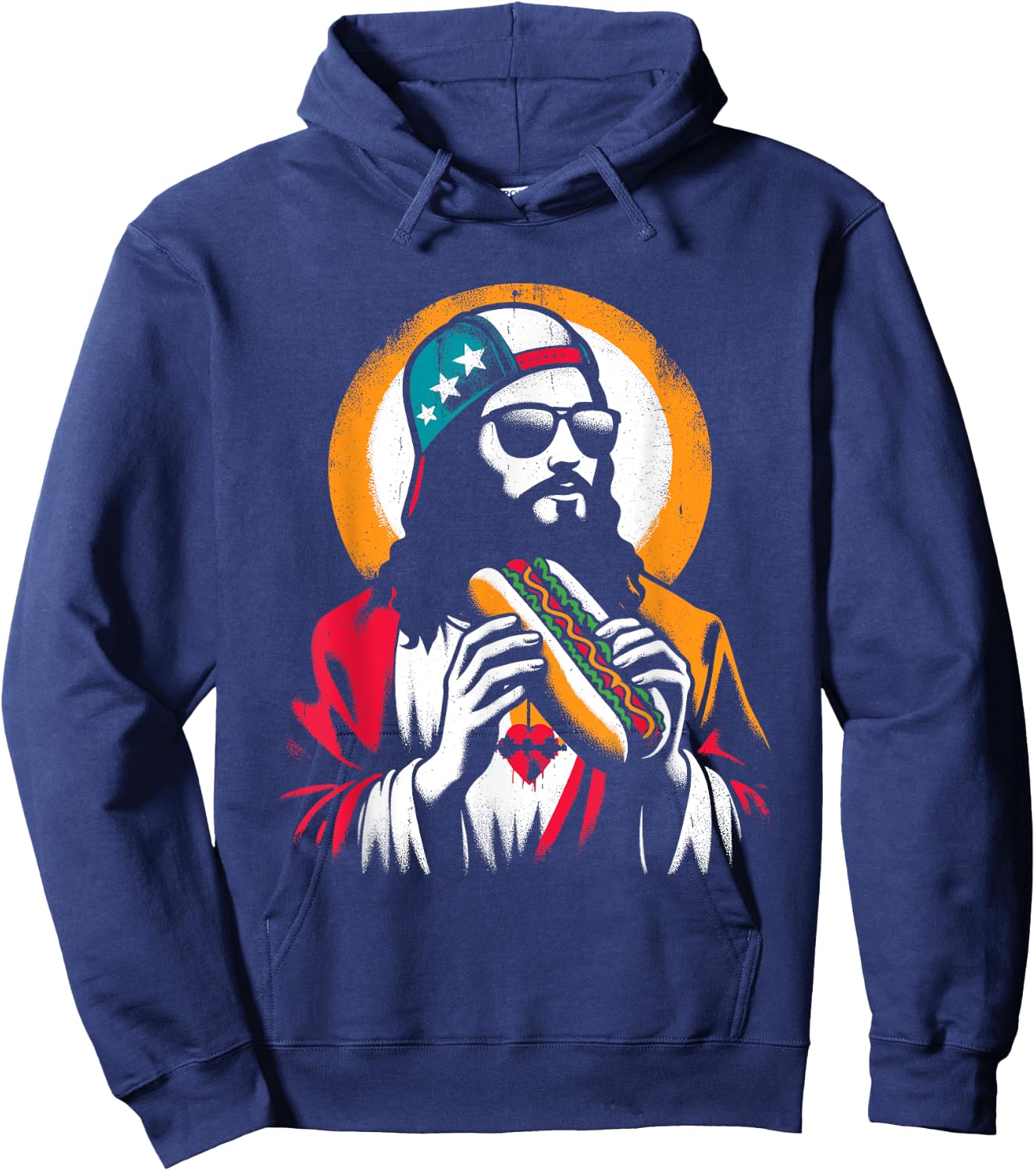 Jesus Eating Hot Dog - Funny Christian Religious Hot Dogs Women Girls Kids Hoodie - Hoodie | Navy