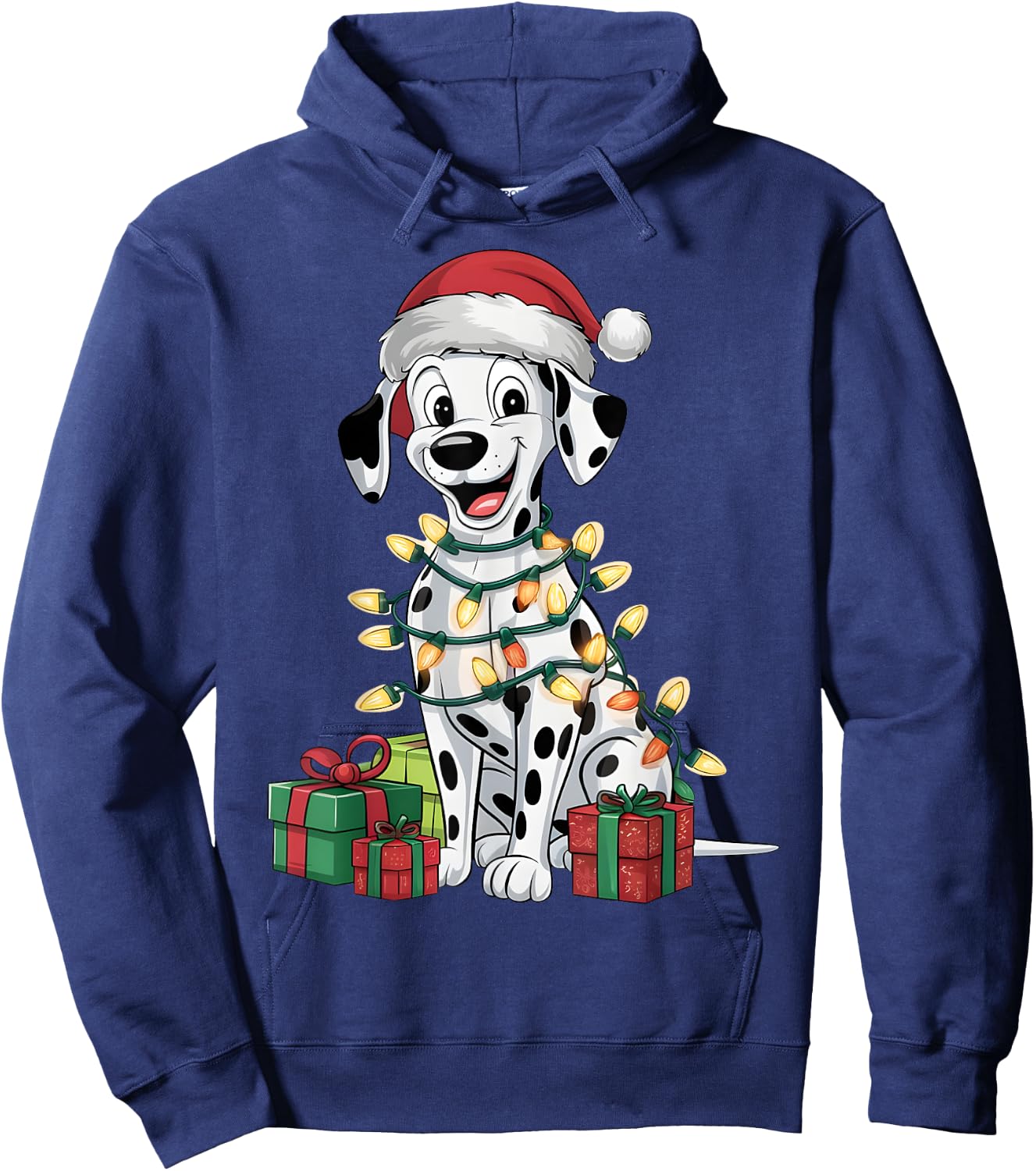 Dalmatian Xmas Lighting Santa Hat Dalmatian Dog Christmas Men Women Kids Hoodie - Hoodie | Navy