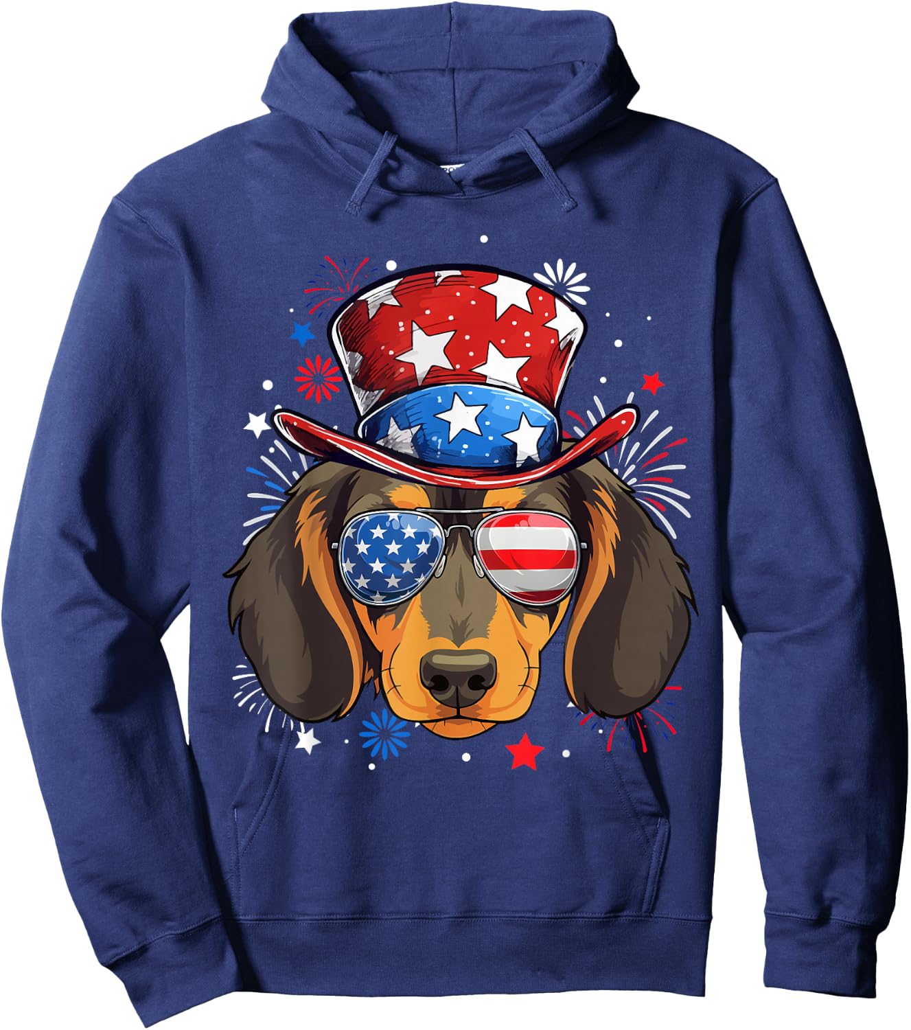 Dachshund Patriotic USA Flag 4th Of July Dog Lover Hoodie - Hoodie | Navy