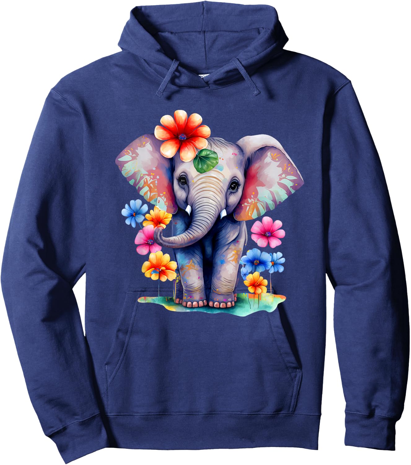 Baby Elephant With Flowers Design For Girls Women Kids Hoodie - Hoodie | Navy