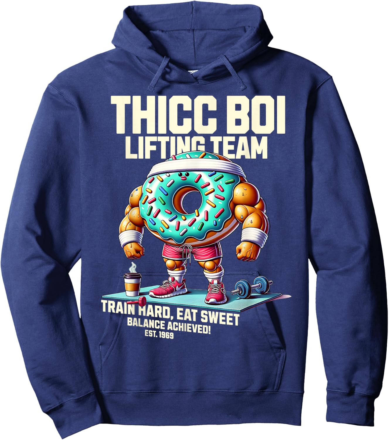 Thicc Boi Lifting Team Funny Donut Workout Gym Fitness Club Hoodie - Hoodie | Navy