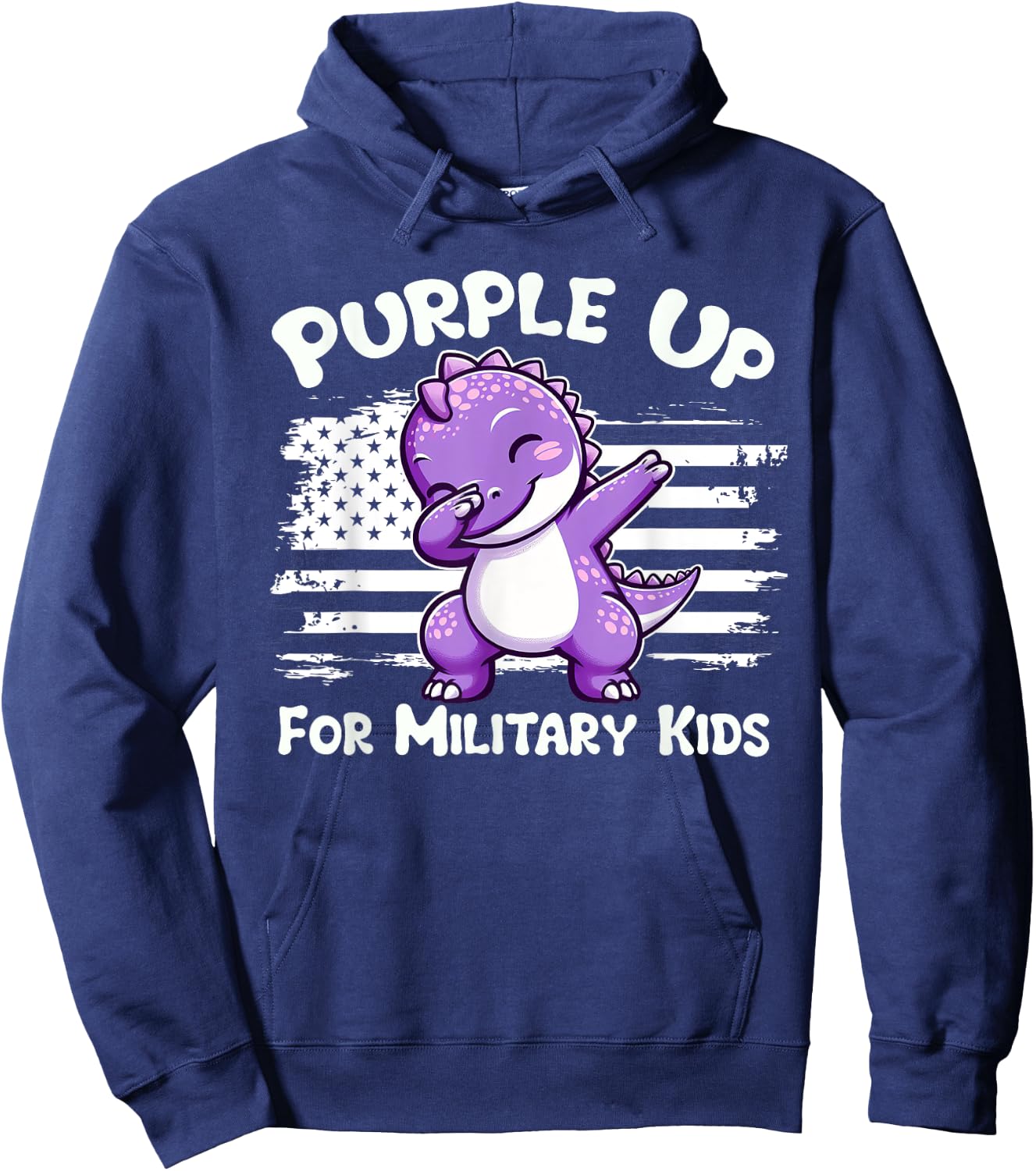 Dabbing Dinosaur Purple Up for Military Kids Military Child Hoodie - Hoodie | Navy