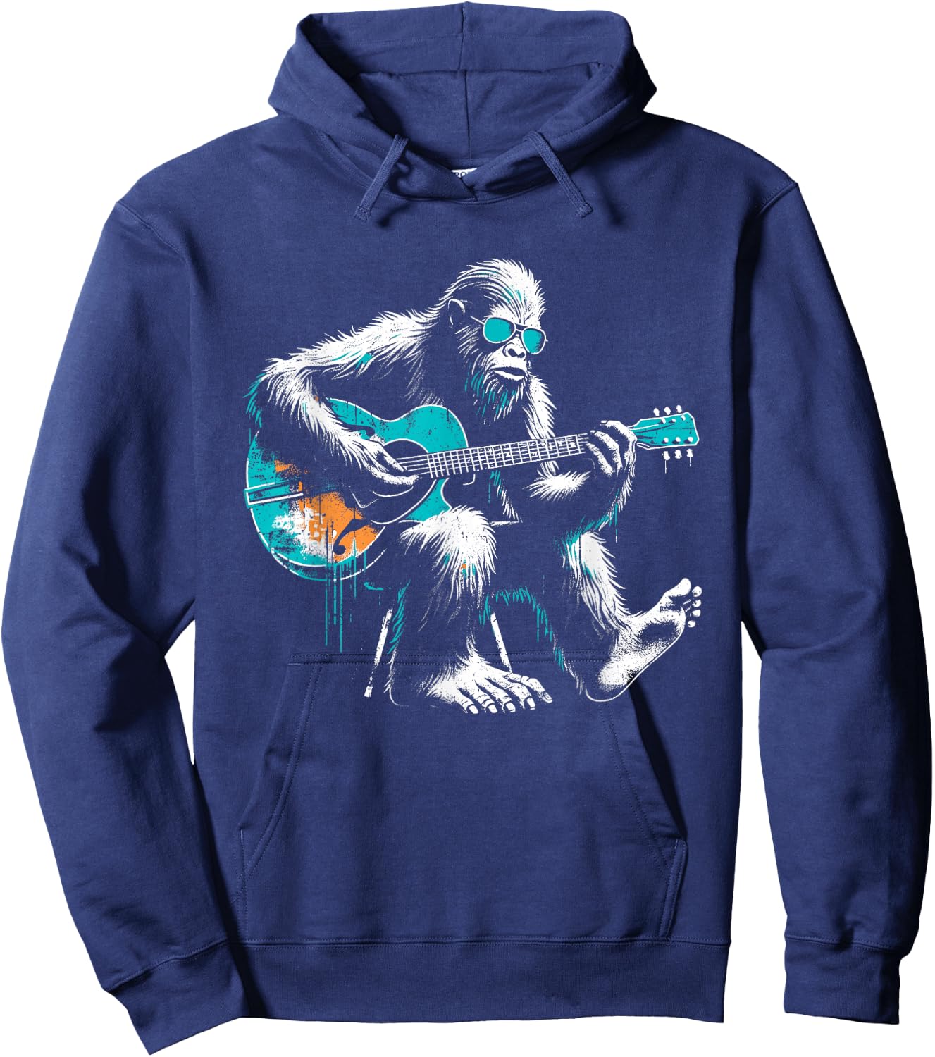 Bigfoot Guitarist - Funny Guitar Music Sasquatch Lover Hoodie - Hoodie | Navy