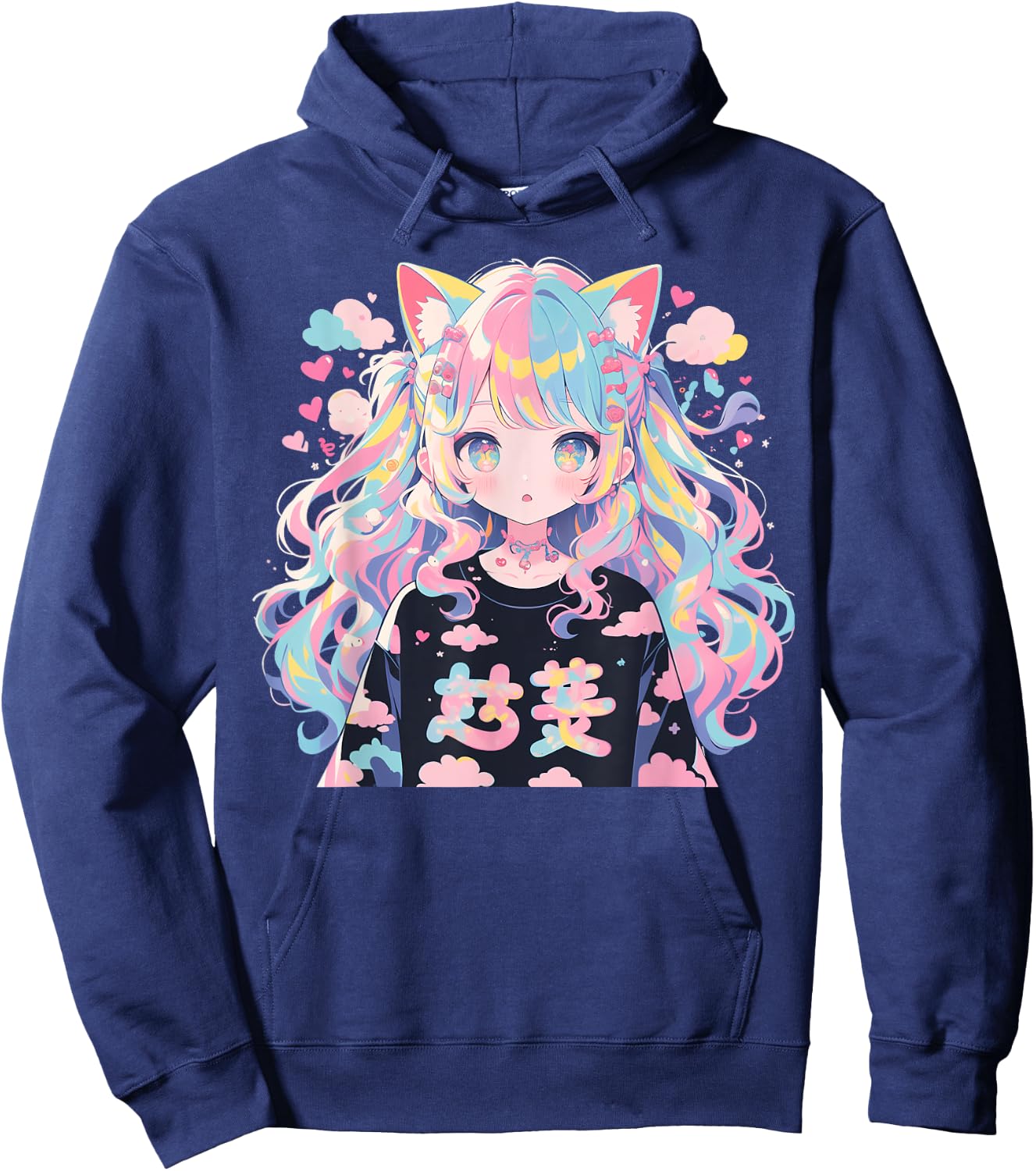 Anime Waifu Cute Anime manga Cat Girl Sweet Retro Japan Hoodie - Hoodie | Navy