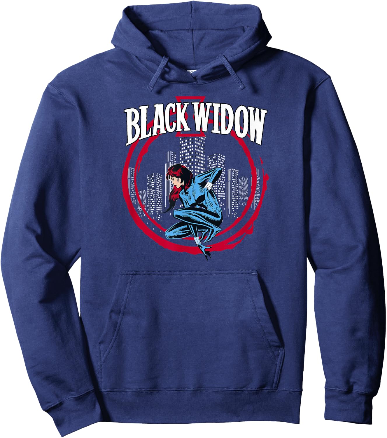 Marvel Avengers Black Widow Red Circle Skyline Portrait Hoodie - Hoodie | Navy