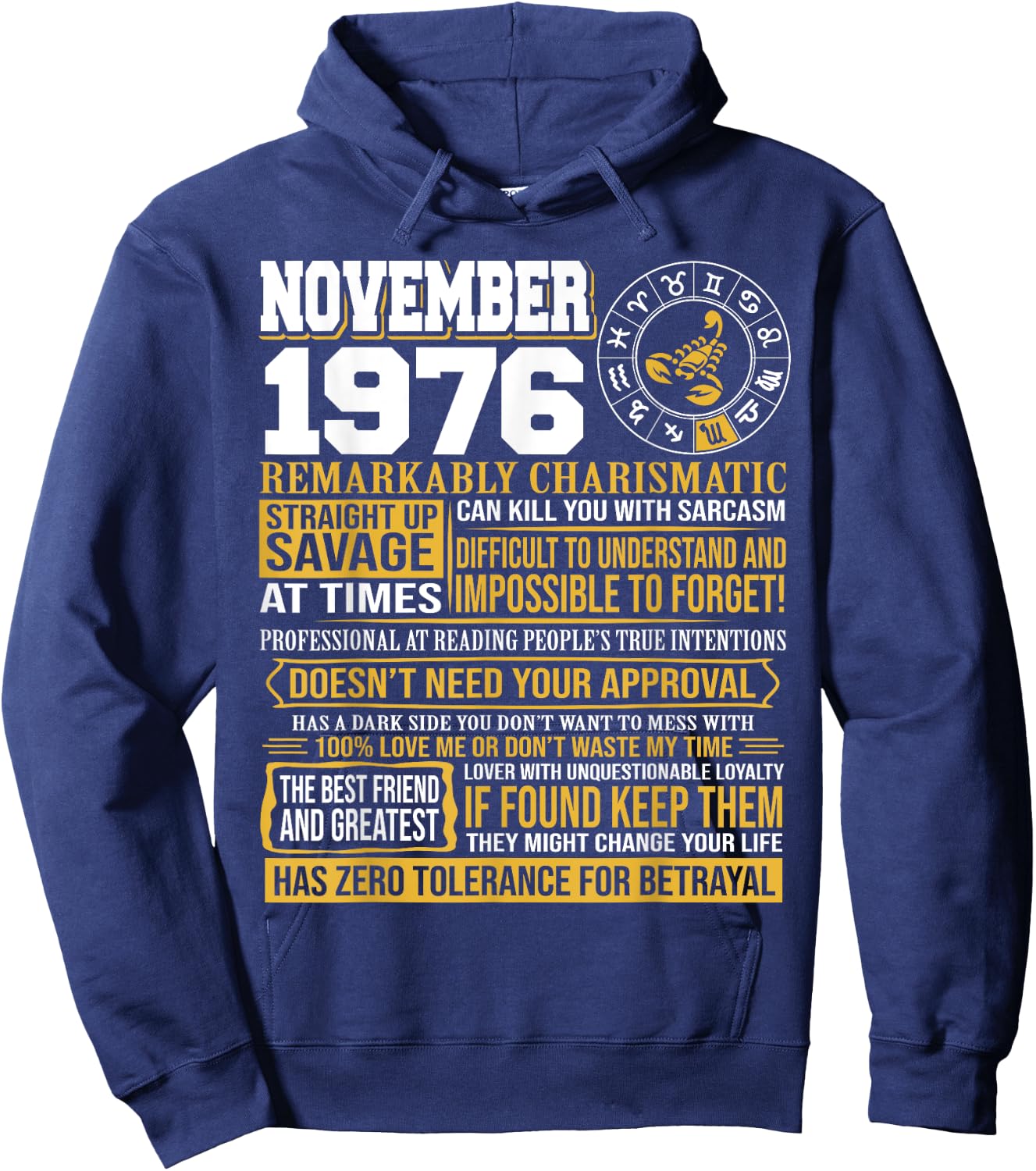 November Birthday Gifts - Born November Scorpio 1976 Funny Hoodie - Hoodie | Navy