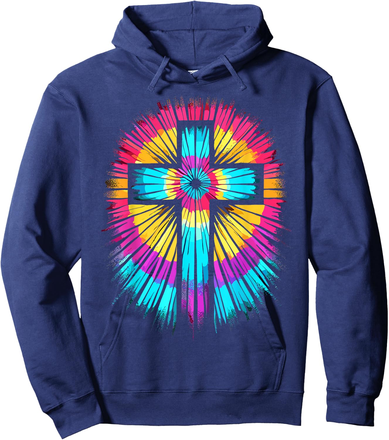 Vibrant Tie Dye Cross Christian Apparel Cross Hoodie - Hoodie | Navy