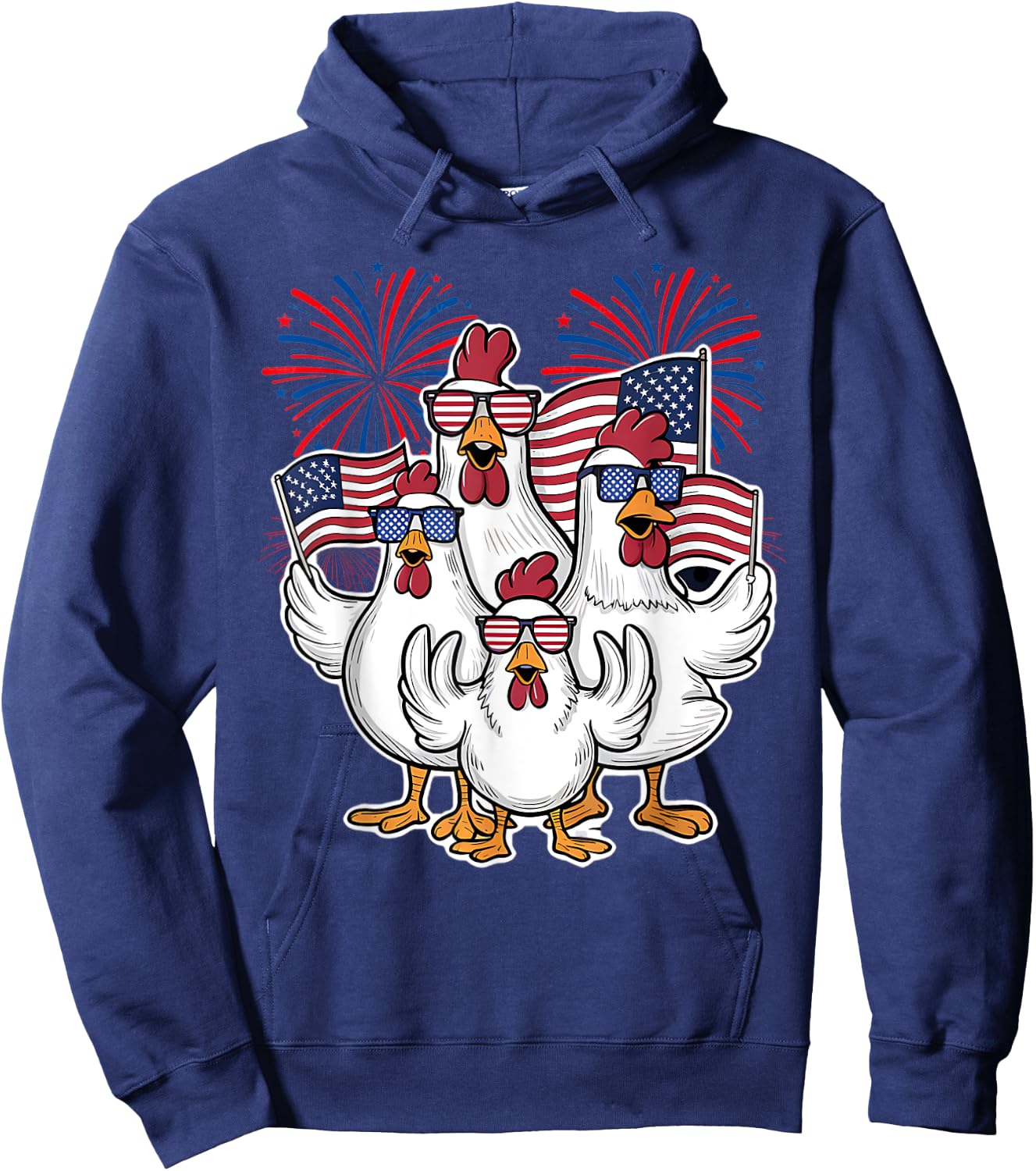 Chicken Fourth of July Patriotic USA Flag 4th July Chicken Hoodie - Hoodie | Navy