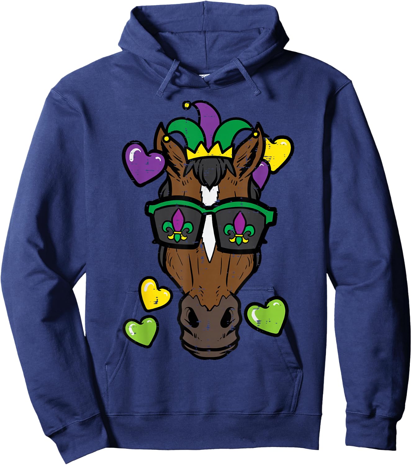 Mardi Gras Horse Face Carnival Equestrian Women Girls Kids Hoodie - Hoodie | Navy