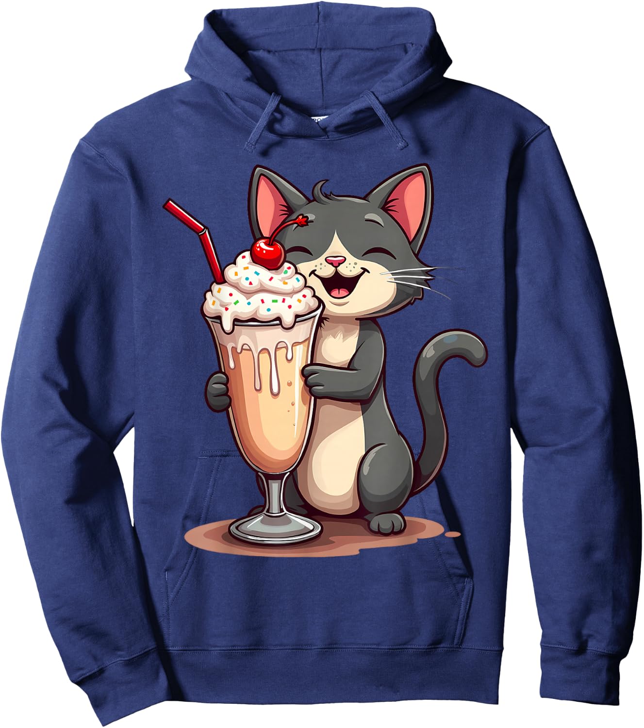 Kawaii Cat Shirt Milkshake Cute Kawaii Teen Kids Girls Women Hoodie - Hoodie | Navy