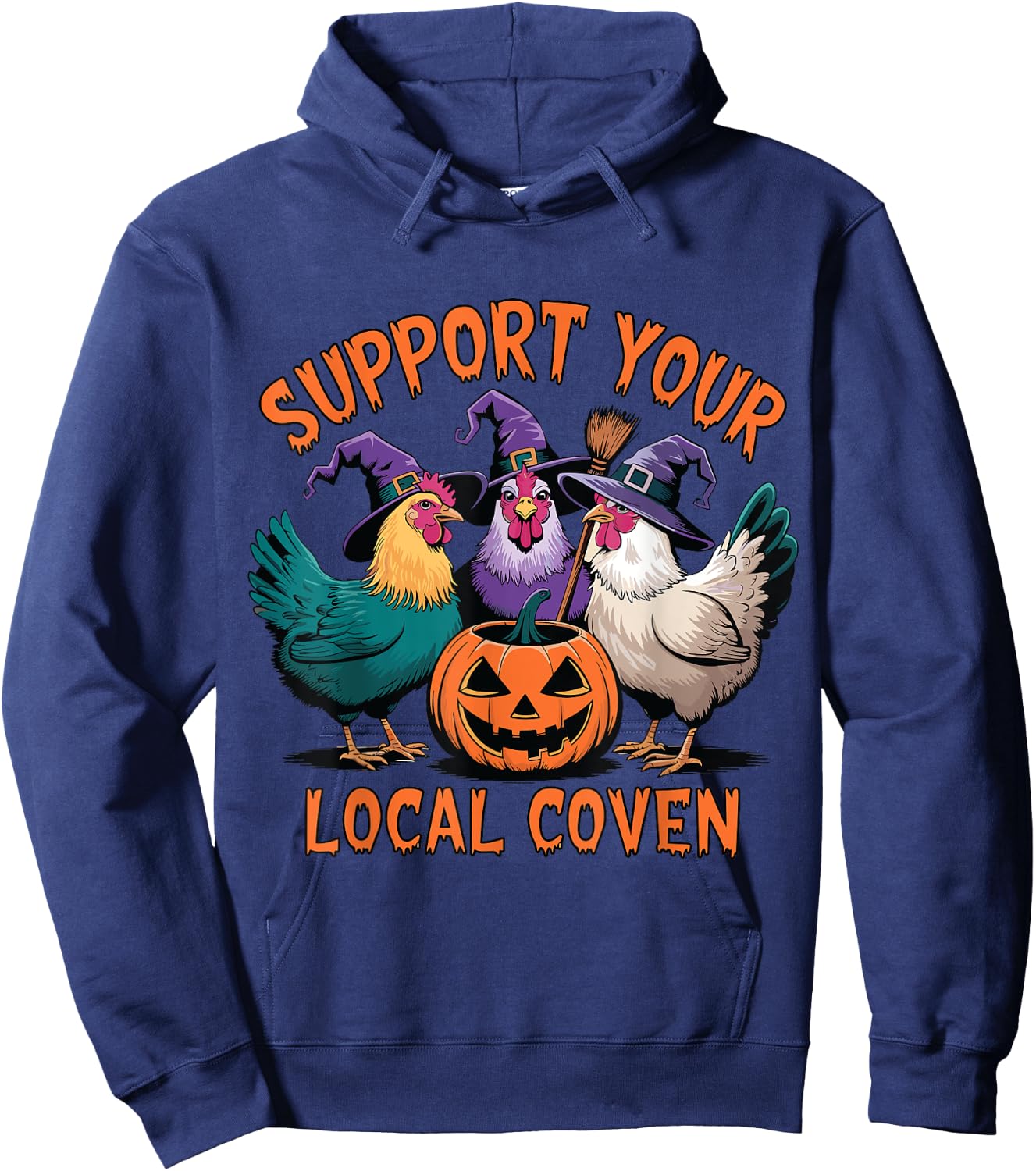 Support Your Local Coven Funny Halloween Witch Chicken Hoodie - Hoodie | Navy