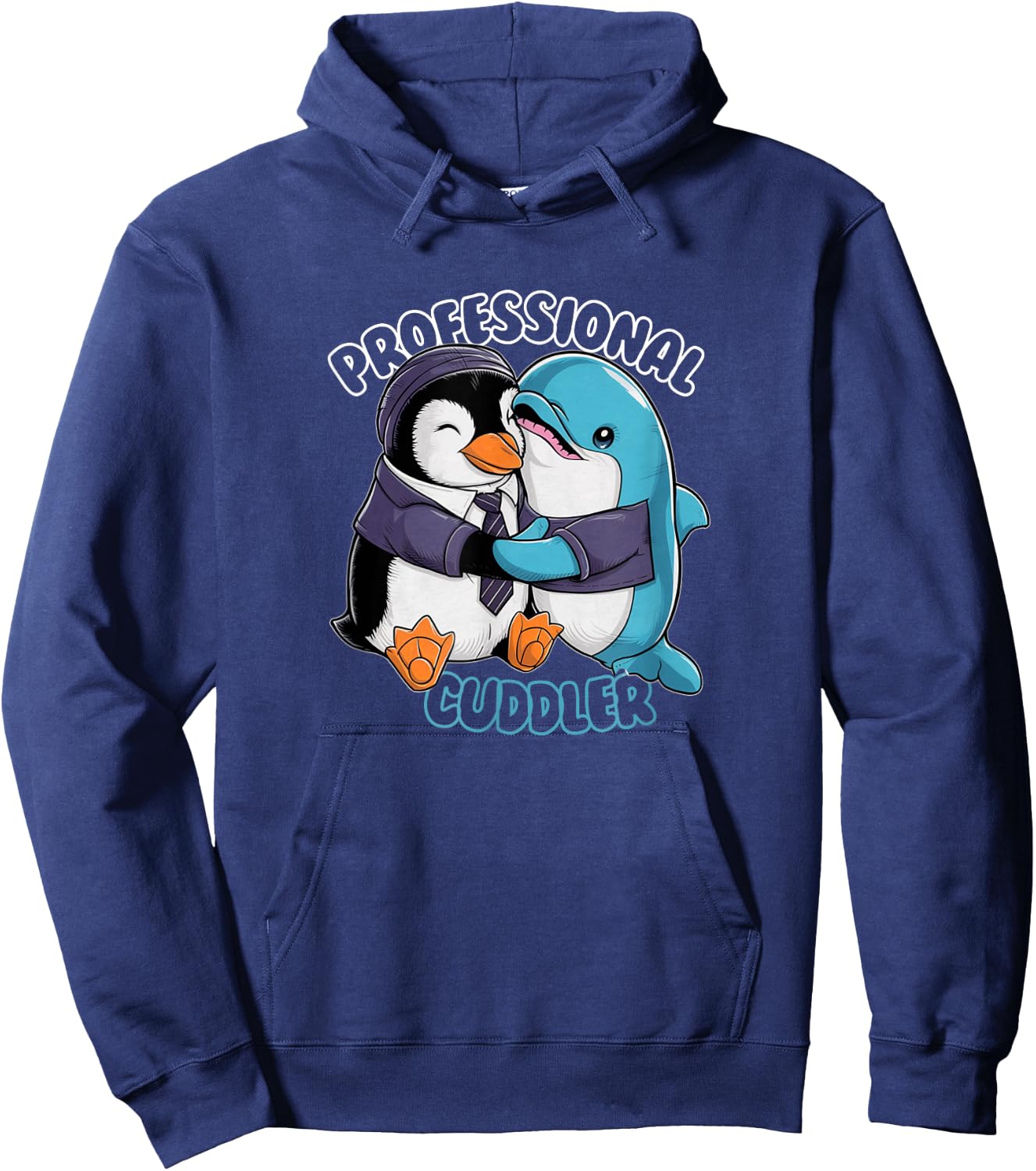 Cute Hugging Expert Dolphin Penguin Cuddle Therapist Hugs Hoodie - Hoodie | Navy