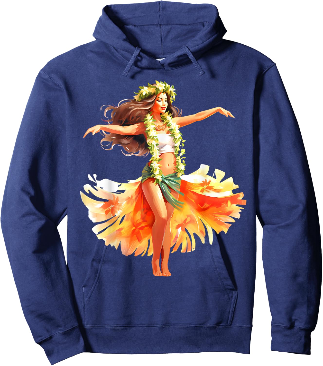 Hula Pin-Up Girl x Pretty Hawaiian Girl Watercolor Hoodie - Hoodie | Navy