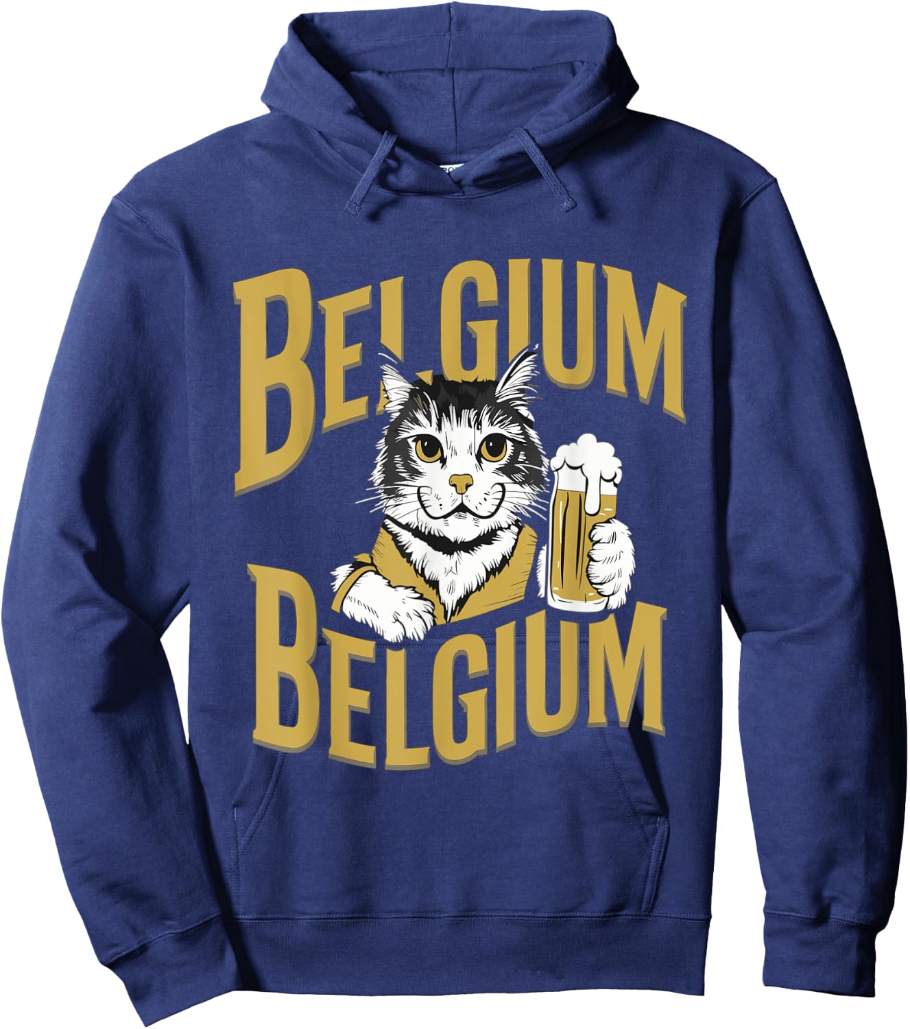 Retro Cat Beer Travel to Belgium Hoodie - Hoodie | Navy
