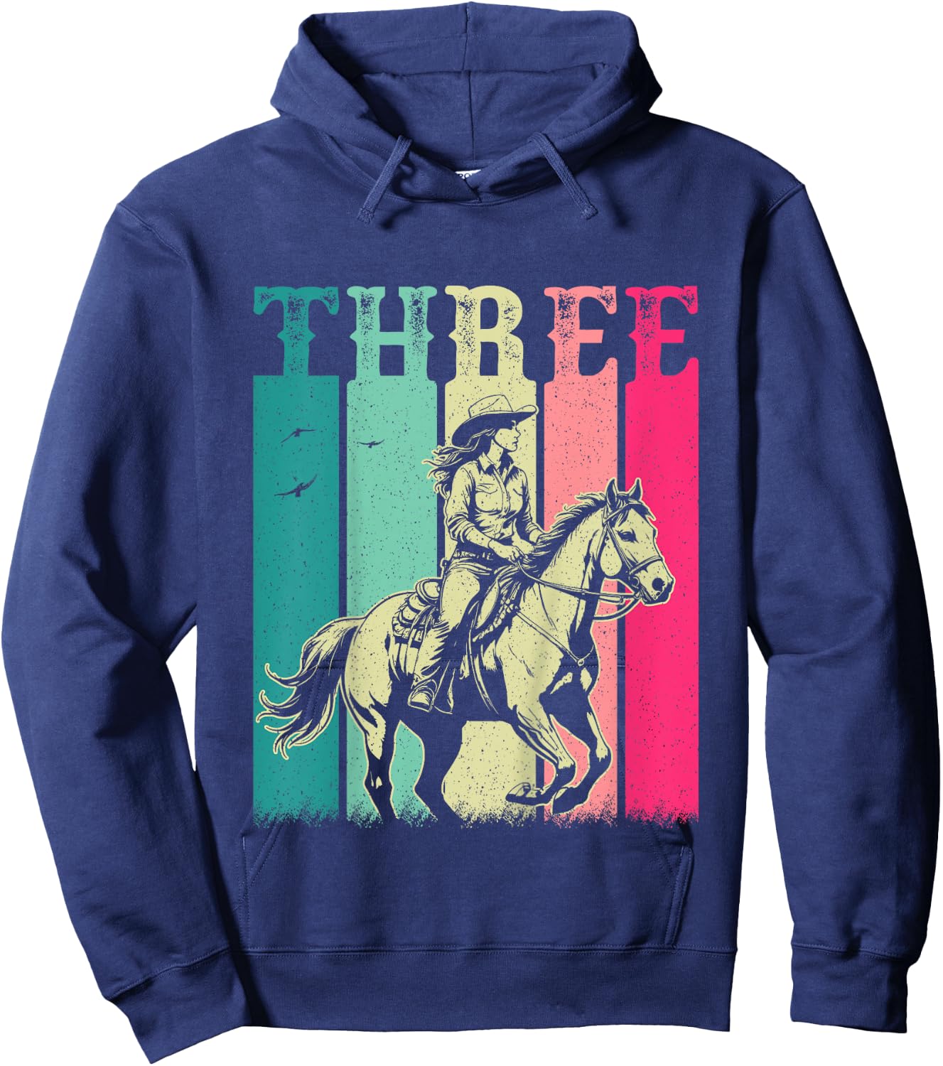 3rd Birthday Cowgirl Girls 3 Year Old Rodeo Horse Vintage Hoodie - Hoodie | Navy