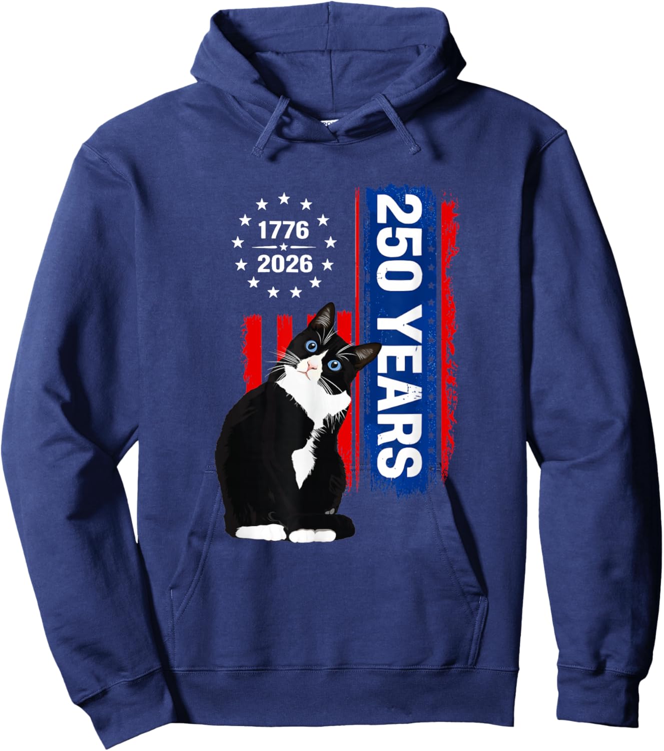 Tuxedo Patriotic Cat 250 Years Birthday USA 1776 Hoodie - Hoodie | Navy